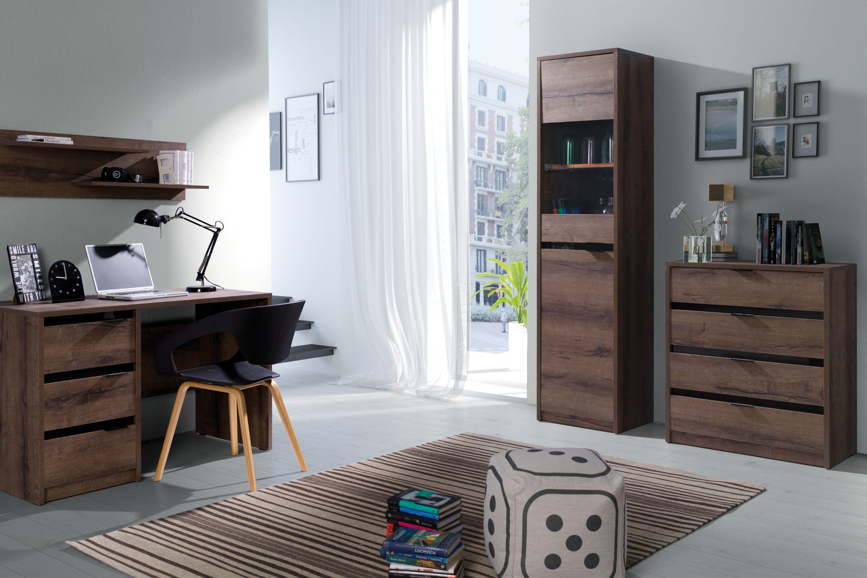 KONSIMO® Schreibtisch MERO Schreibtisch, mit Schubladen, Holztextur, zeitloses Design