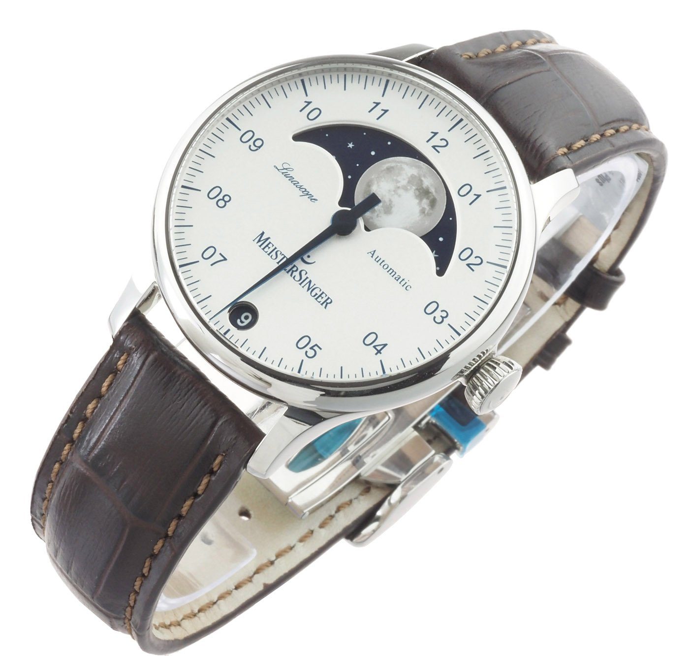 Automatik Einzeiger Uhr, Meistersinger Lunascope LS901 Automatikuhr Uhr Herren Mondphasenanzeige