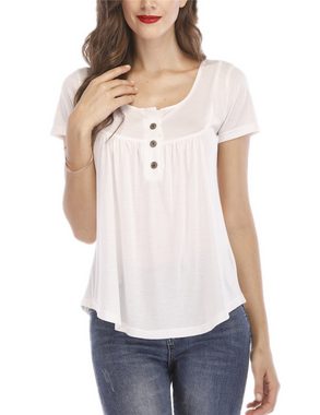 ZWY Blusenkimono Damen V-Ausschnitt Knopfleiste Kurzarm-Top T-Shirt