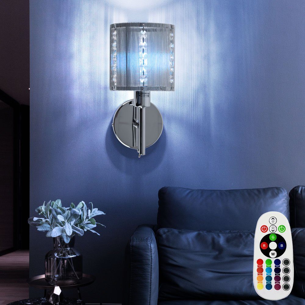 etc-shop LED Wandleuchte, Leuchtmittel inklusive, Warmweiß, Farbwechsel, Chrom Wand Leuchte Fernbedienung Wohn Zimmer Kristall Lampe