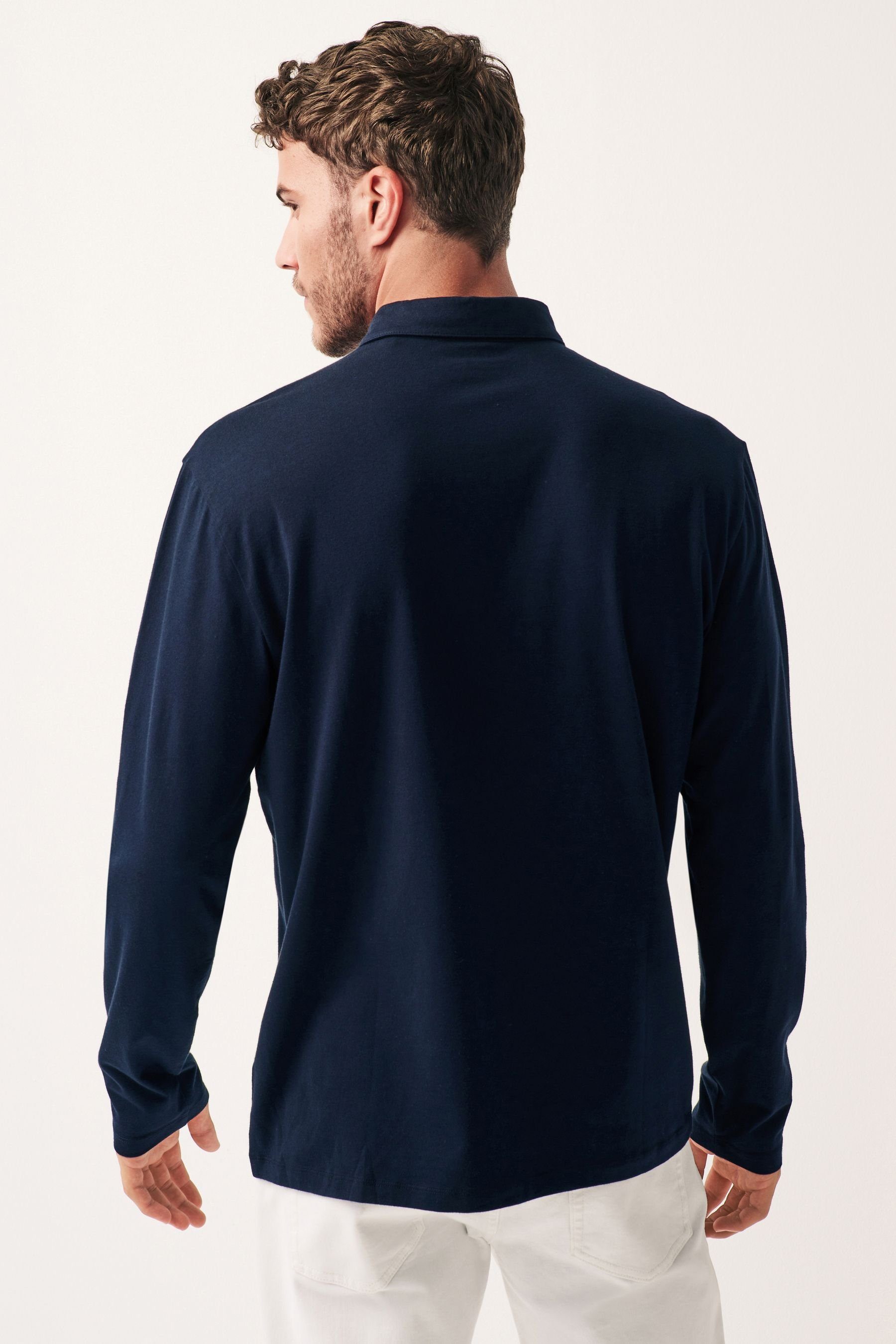 Next Navy Blue aus Langärmeliges Jersey (1-tlg) Langarm-Poloshirt Poloshirt