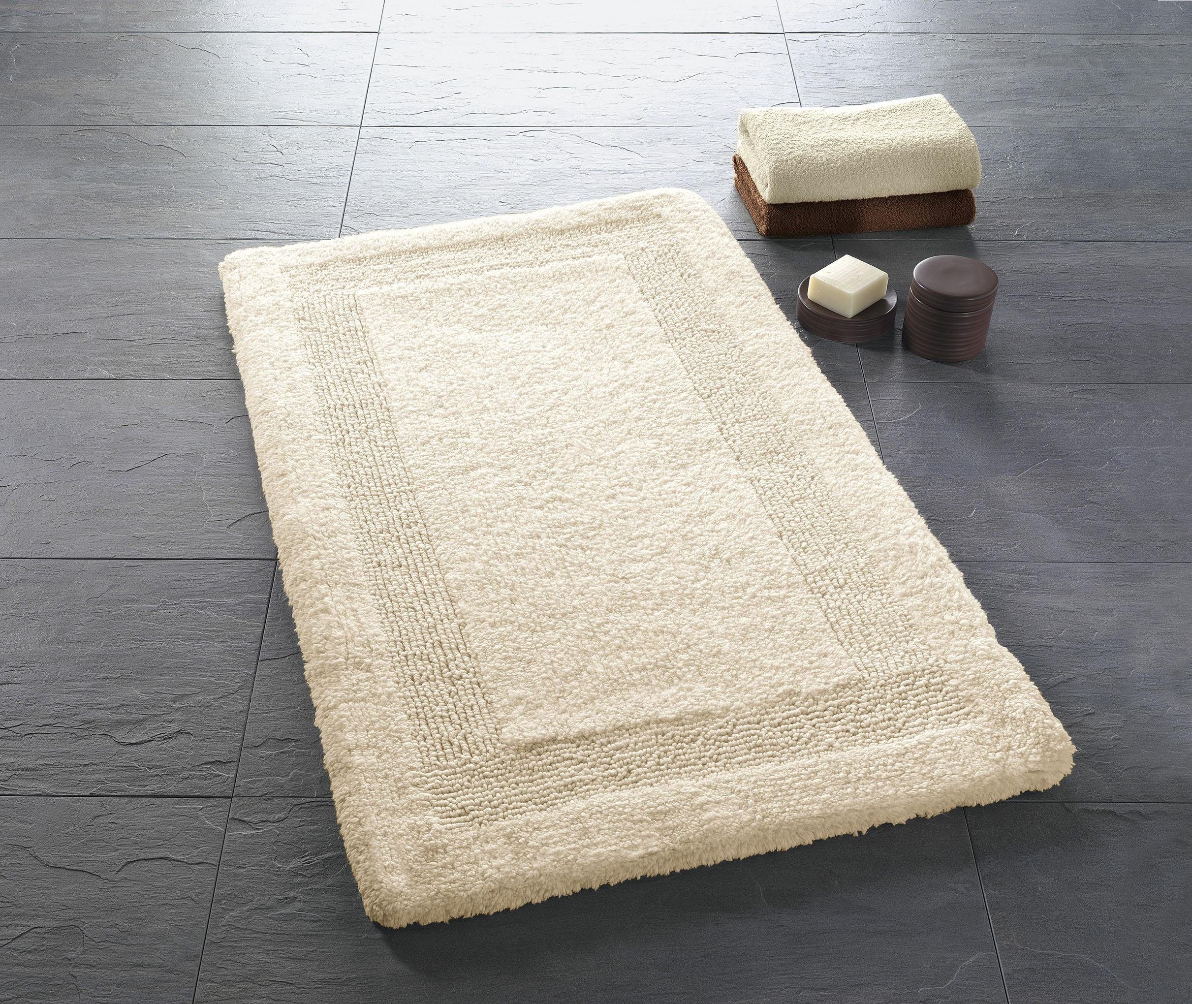 Kleine Wolke Badematte Arizona, Höhe 16 mm, beidseitig nutzbar, fußbodenheizungsgeeignet, Baumwolle, rechteckig, Badteppich, Uni Farben, mit Bordüre