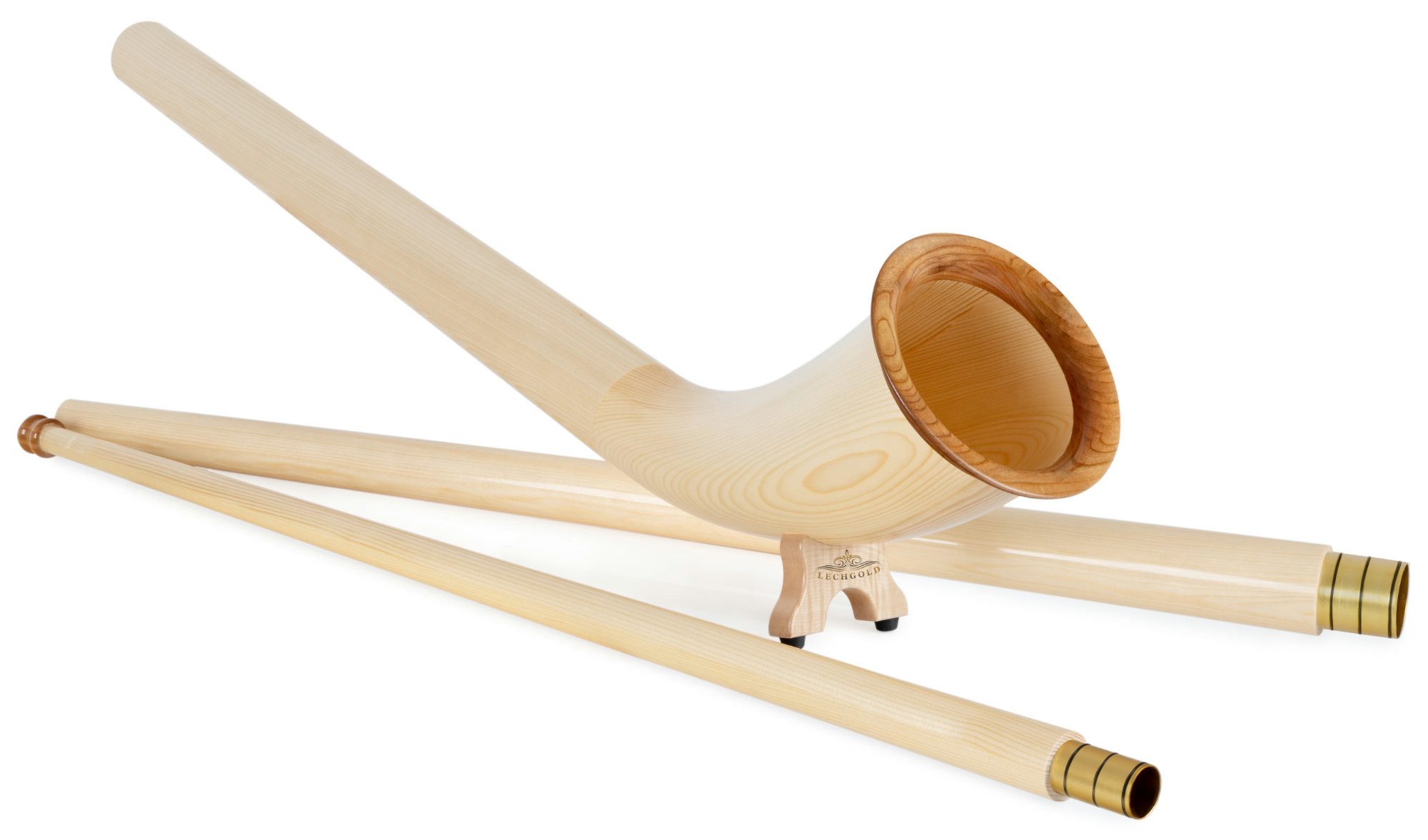 Lechgold Alphorn Alphorn Natur F 360 cm 3-teilig F, inklusive Holz-Mundstück, super-transportables Alphorn mit leichter Ansprache