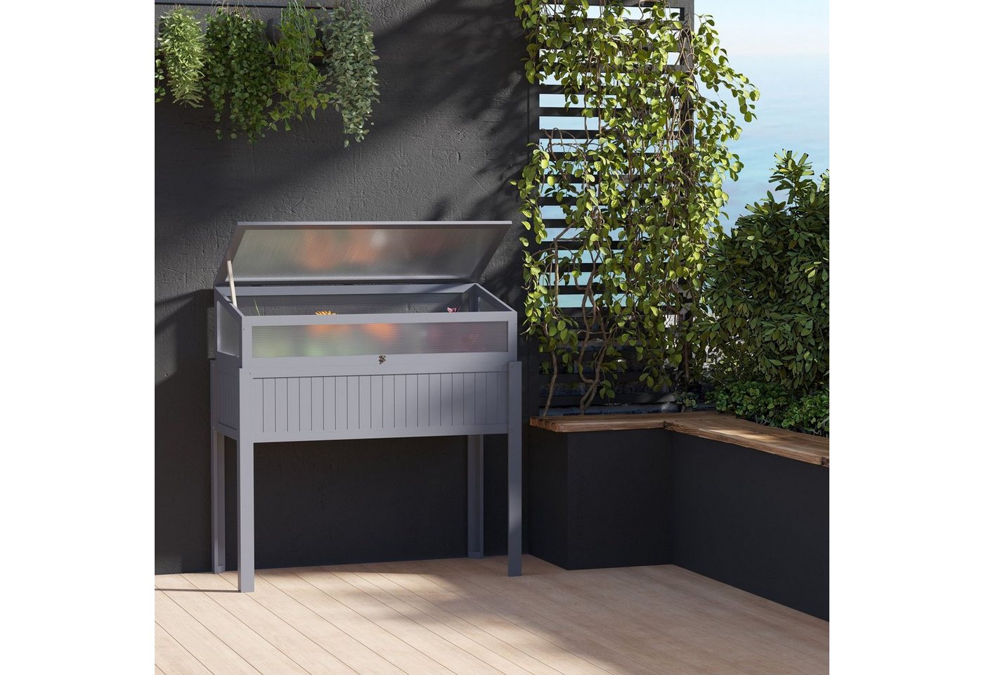 Thumbnail - Outsunny Hochbeet mit Frühbeet (Gemüsebeet, 1 St., Gewächshaus), für Garten, Balkon, Grau