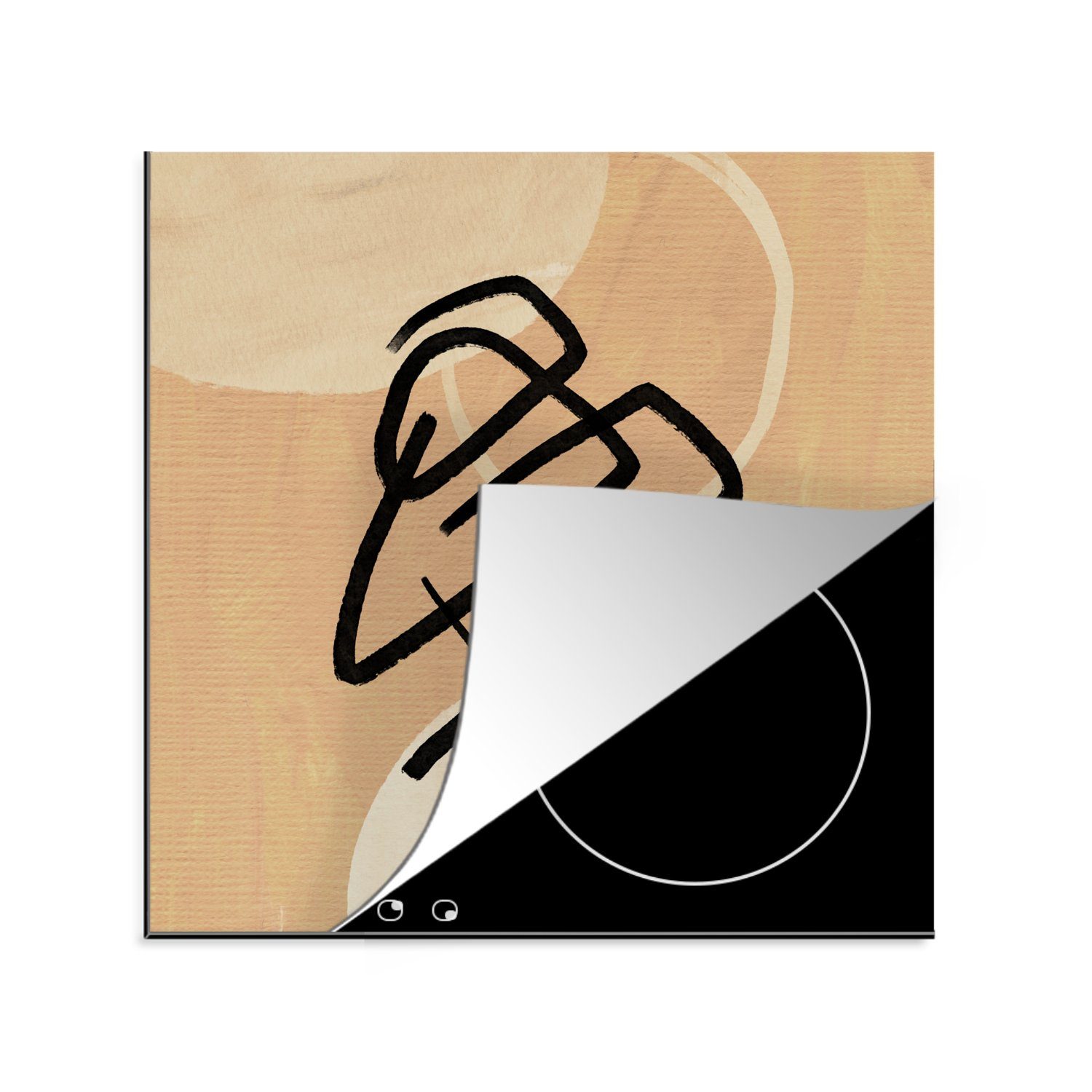 MuchoWow Herdblende-/Abdeckplatte Design - Abstrakt - Schwarz - Braun, Vinyl, (1 tlg), 78x78 cm, Ceranfeldabdeckung, Arbeitsplatte für küche