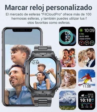 Lige Smartwatch (1,95 Zoll, Android iOS), 360mAh Militär 123 Sportmodi IP67 Wasserdicht Fitnessuhr Pulsmesser