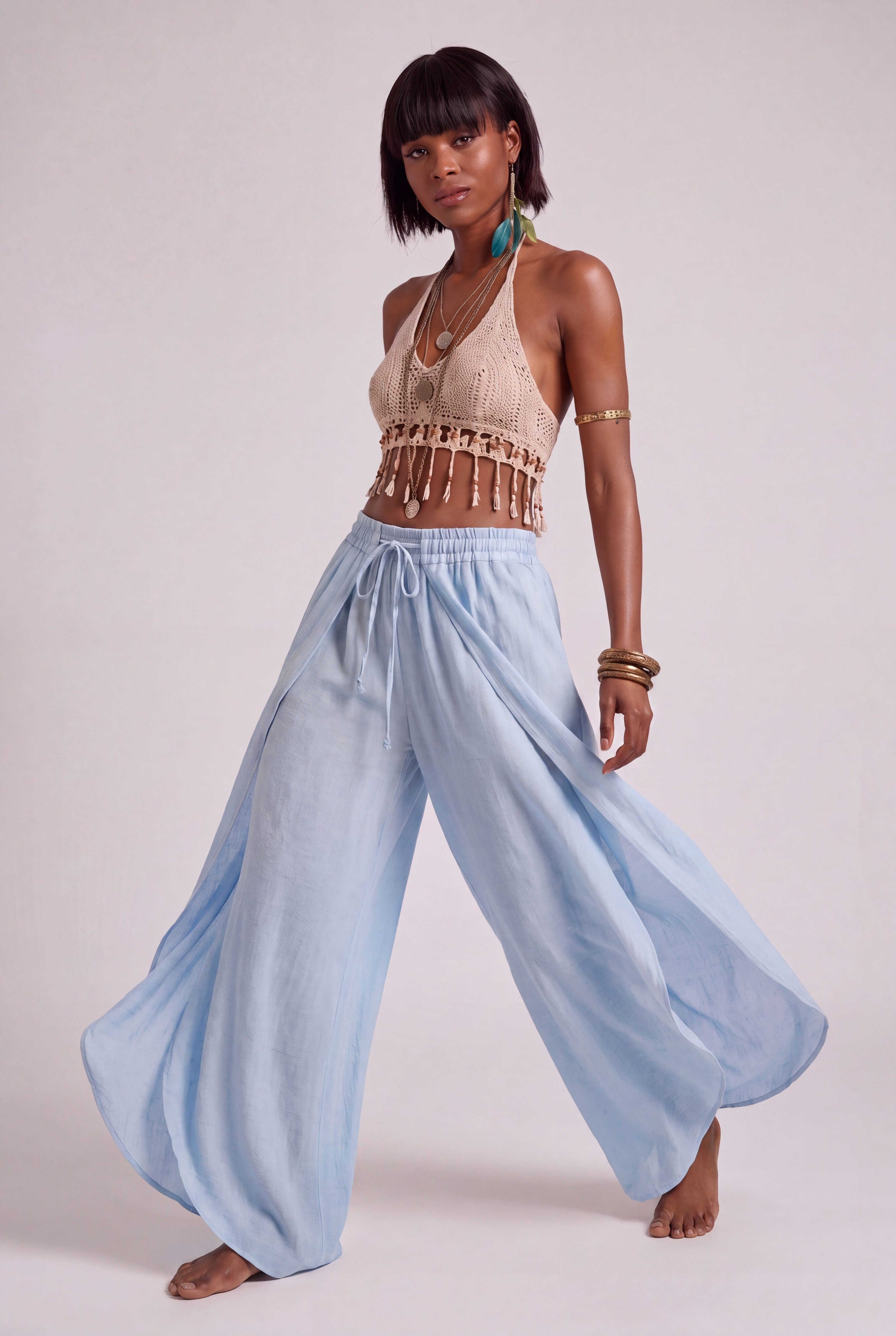 YC Fashion & Style Haremshose Boho Wickelhose im Lagenlook – Luftige Sommerhose Viskose mit elastischem Bund