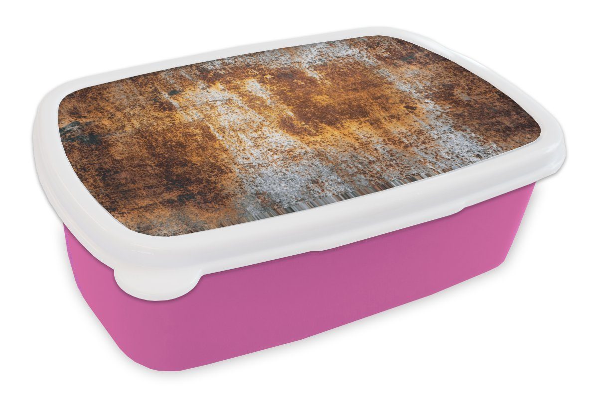 MuchoWow Lunchbox Eisen - Rost - Silber, Kunststoff, (2-tlg), Brotbox für Erwachsene, Brotdose Kinder, Snackbox, Mädchen, Kunststoff rosa