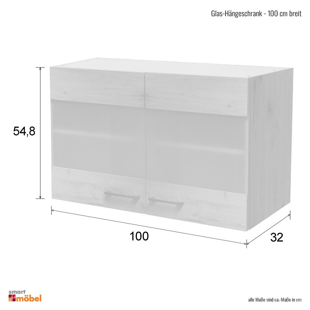Flex-Well Glashängeschrank Glashängeschrank Küche - 100 cm breit - Hochglanz Weiß Sonoma Eiche