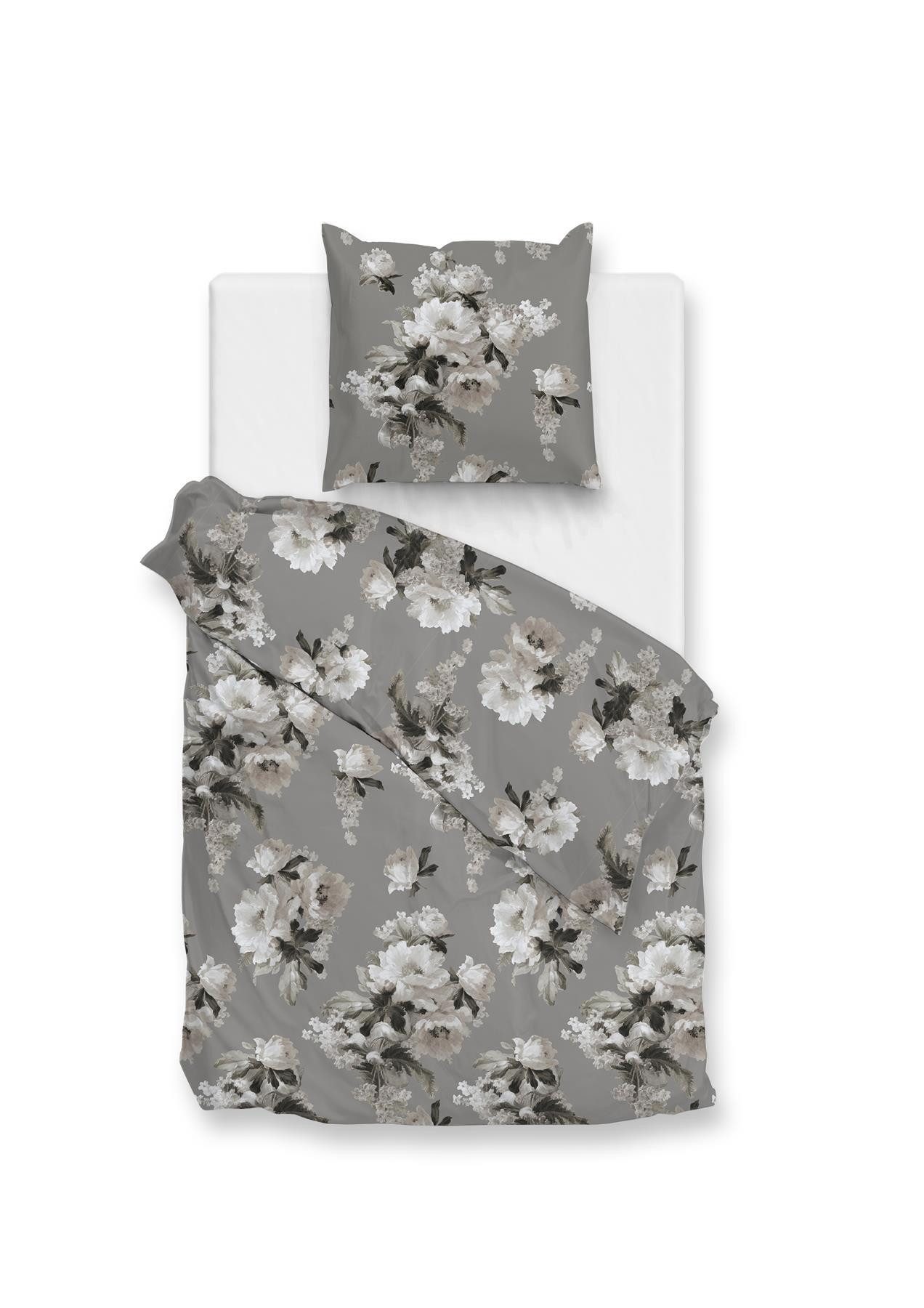 ZO HOME Bettwäsche Ella Bettwäsche 135 Grey 135x200 Grey Geblumt, Flanell, 2 teilig, Bettwäsche 135x200 Baumwollbettwäsche Flanell Geblumt