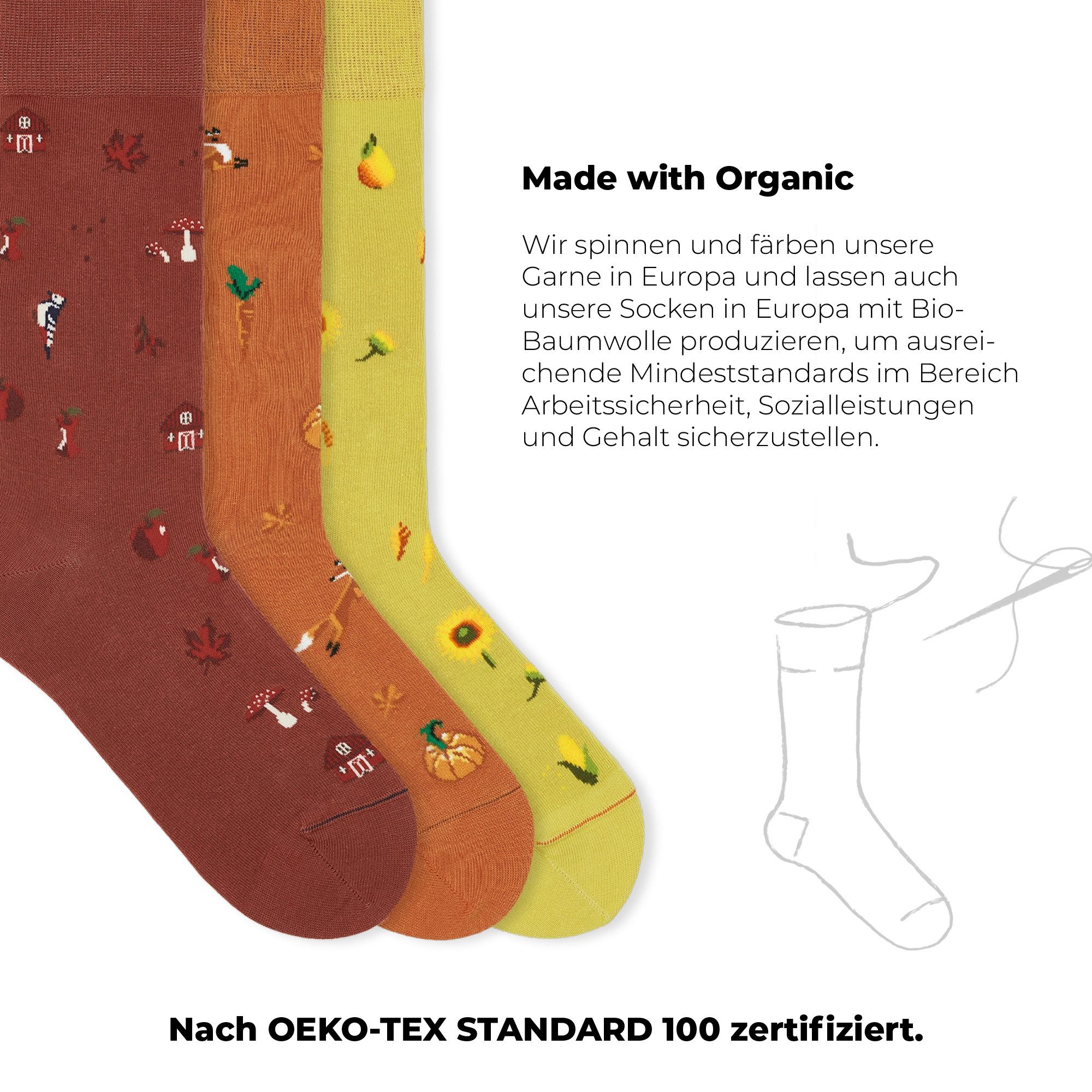 von Jungfeld Socken Icons Socken-Set Bio-Baumwolle 35-46 Unisex (3-Paar, 3 Paar) Motivsocken aus Bio-Baumwolle