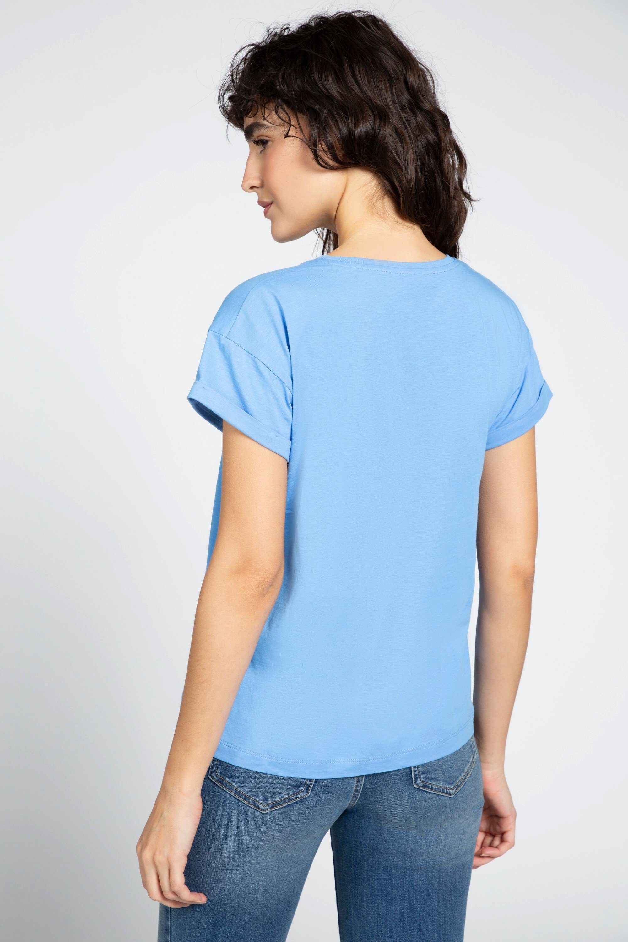 Gina Halbarm Oversized kornblume Laura T-Shirt V-Ausschnitt Rundhalsshirt