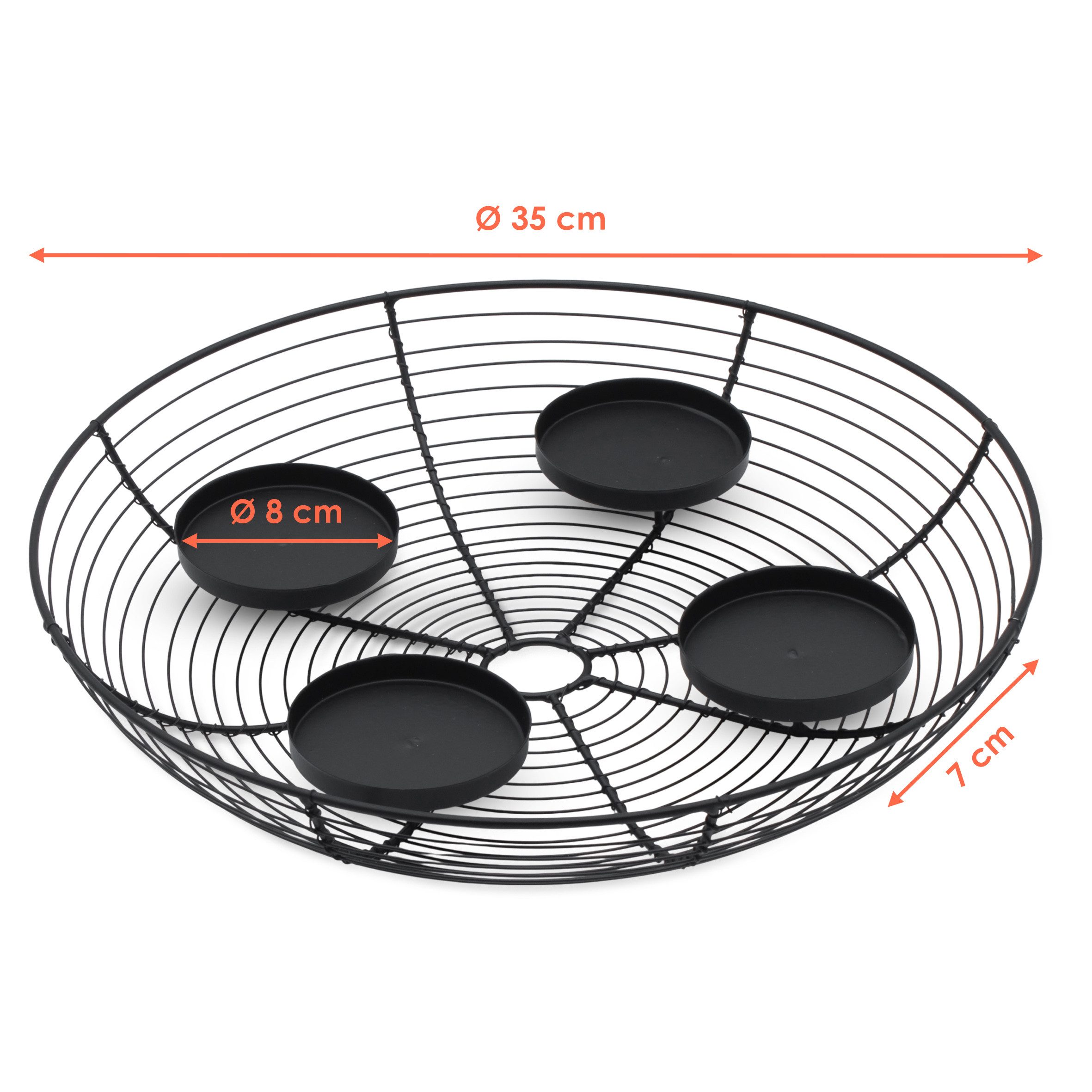 Spetebo Adventskranz Metall Gitter schwarz für 4 Kerzen - 35 cm, mit integrierter Schale