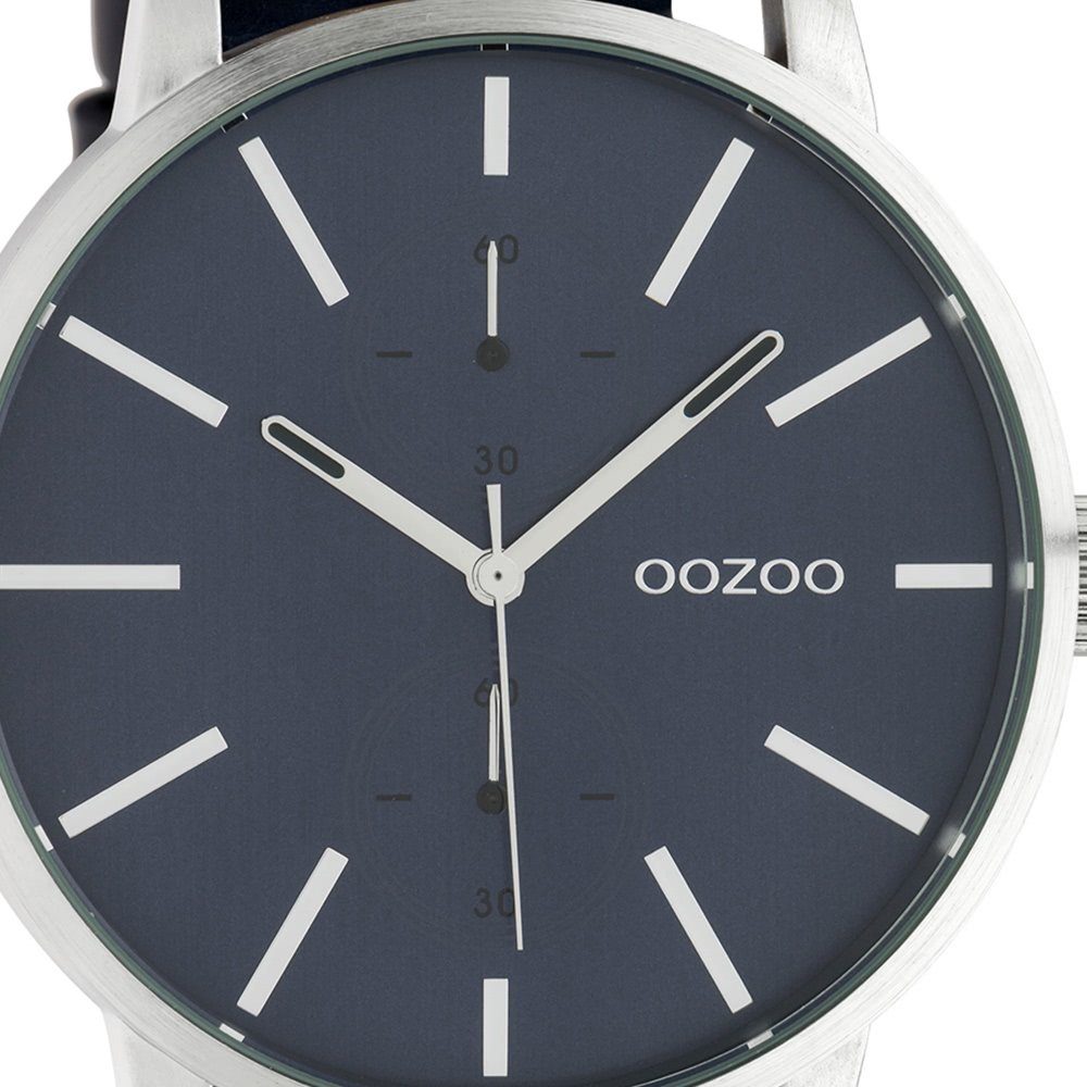 Armbanduhr 50mm) Unisex OOZOO Analog, extra dunkelblau (ca Lederarmband, rund, Quarzuhr Damen, Herrenuhr groß FashionStyle Oozoo
