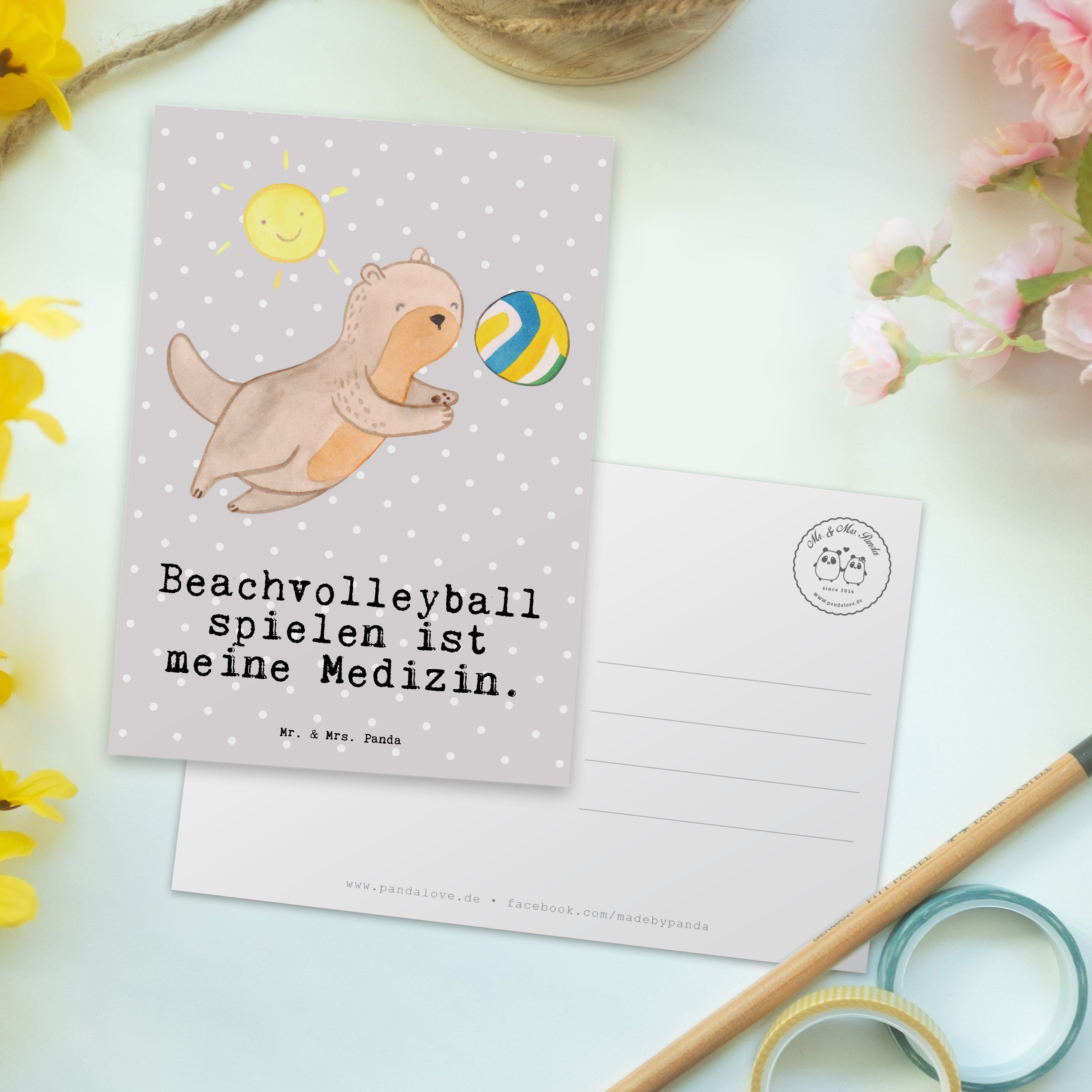 Otter Beachvolleyball - Panda Einladung, Mr. Mrs. Geschenk, Pastell Medizin - & D Postkarte Grau