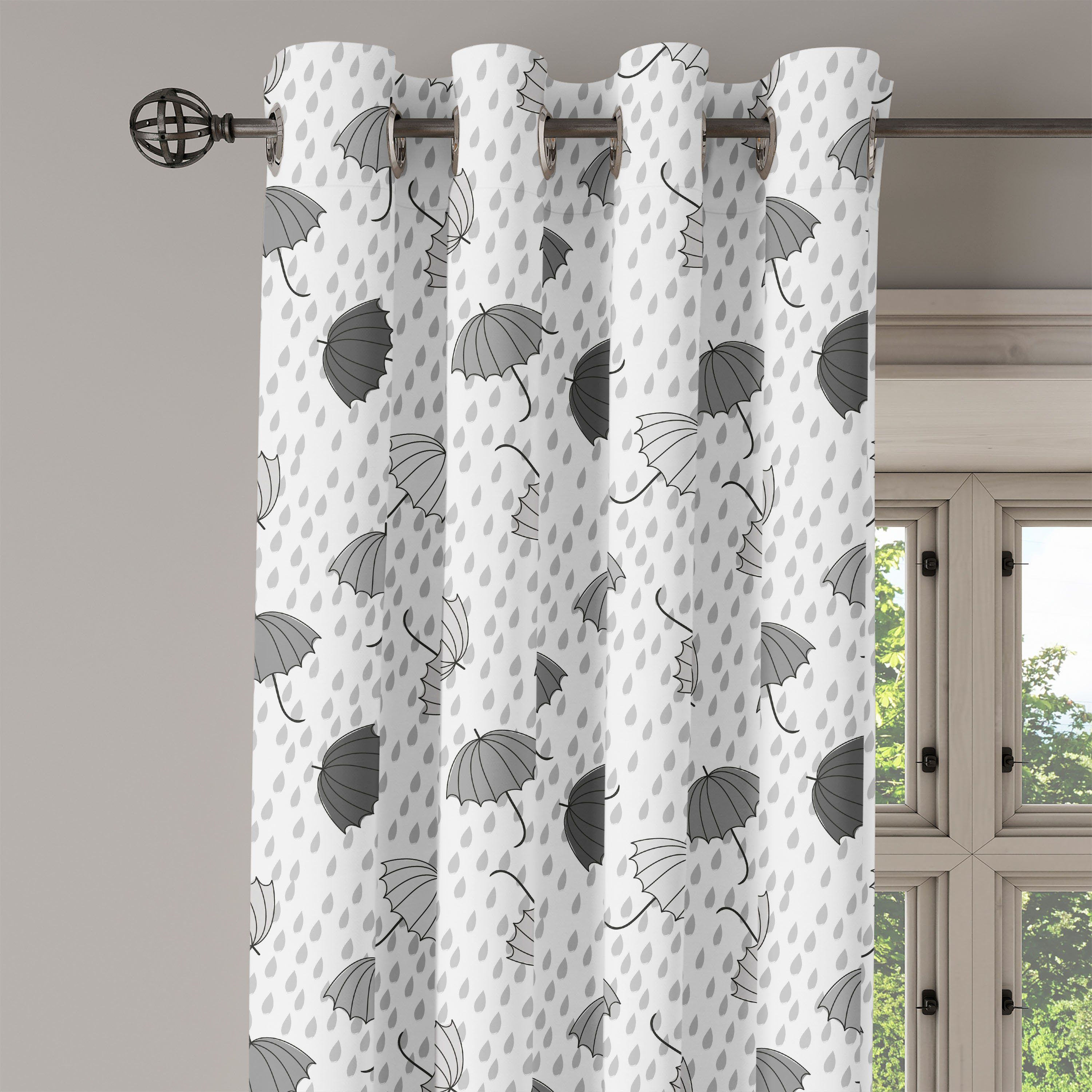 2-Panel-Fenstervorhänge Schlafzimmer Graustufen- Abstrakt Gardine Abakuhaus, Wohnzimmer, Regenschirme Dekorative für