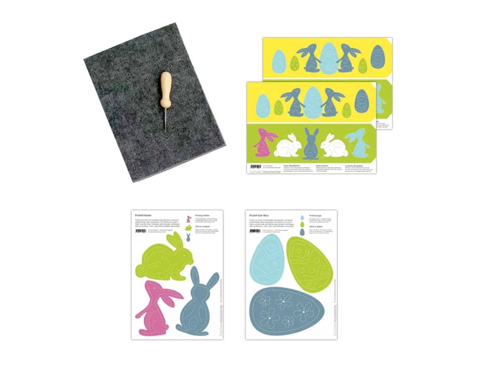 LK Trend & Style Bastelkartonpapier Prickelset mit Filz Ostern Frühling, Biene, Küken,Schmetterling und Hase warten auf dich Prickelset Ostern
