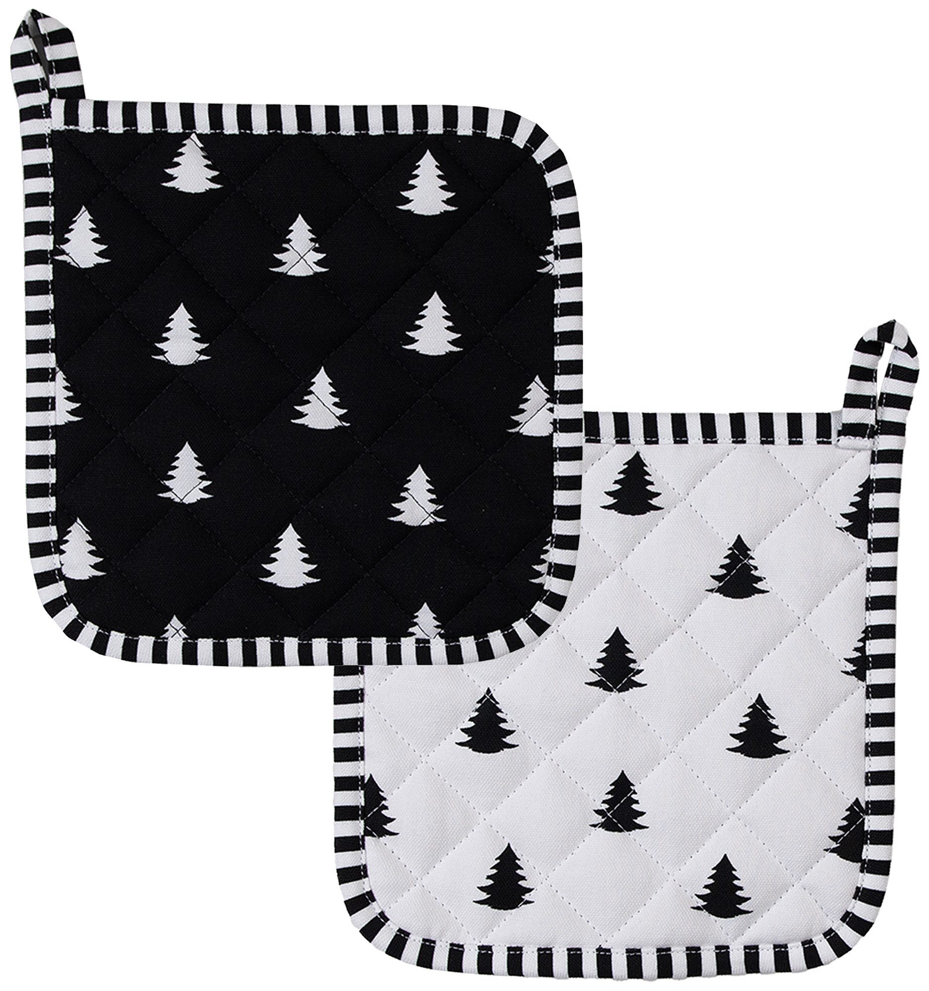Clayre & Eef Topflappen Black & White X-Mas, (Set, 2-tlg., 2-teilig), hitzebeständig wattiert Pfannen Untersetzer ca.20x20cm