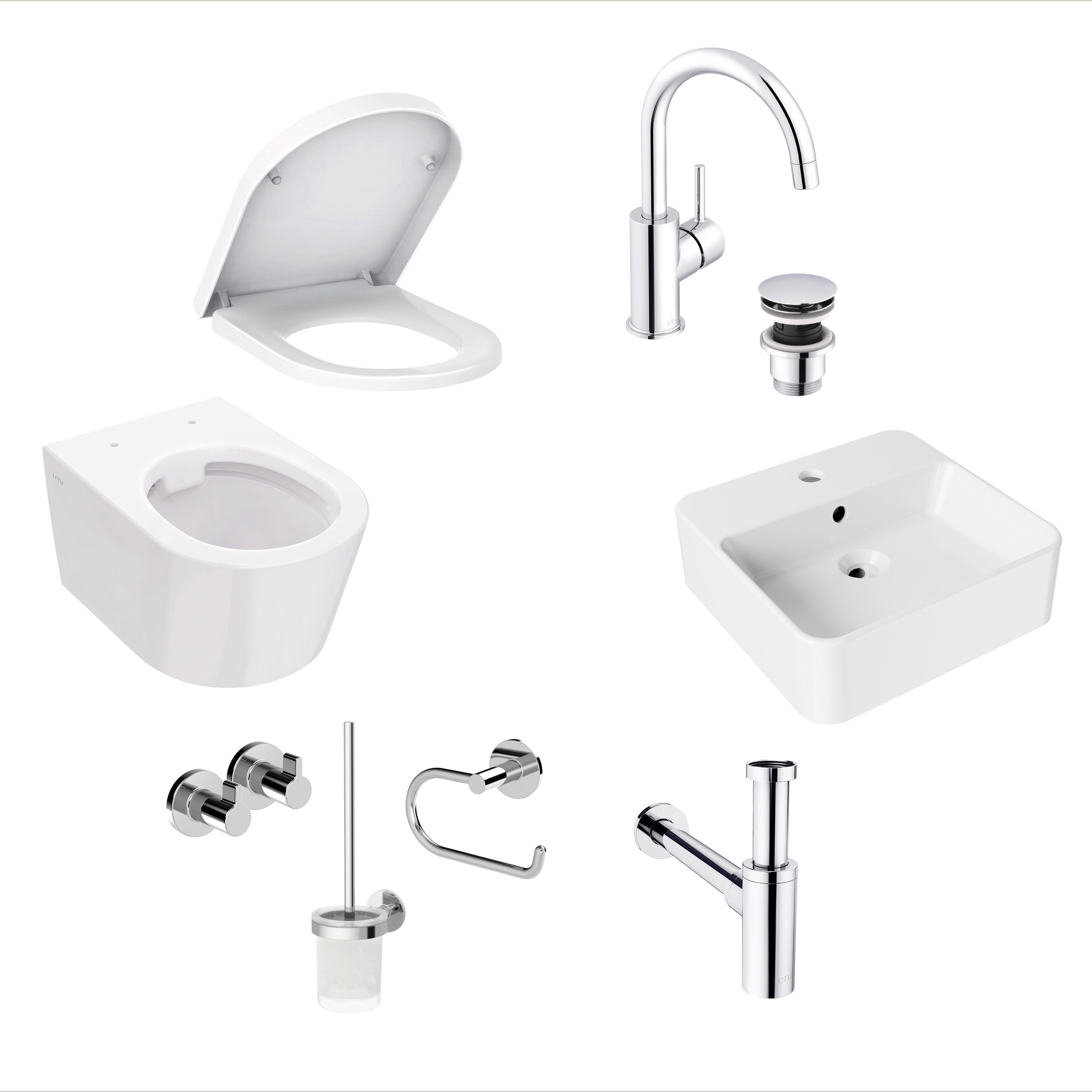 Lenz WC-Komplettset PERFECT FIT, wandhängend, (Gäste-Bad-Set Komplettes Gästebad als Set), 8-teiliges Bad-Set