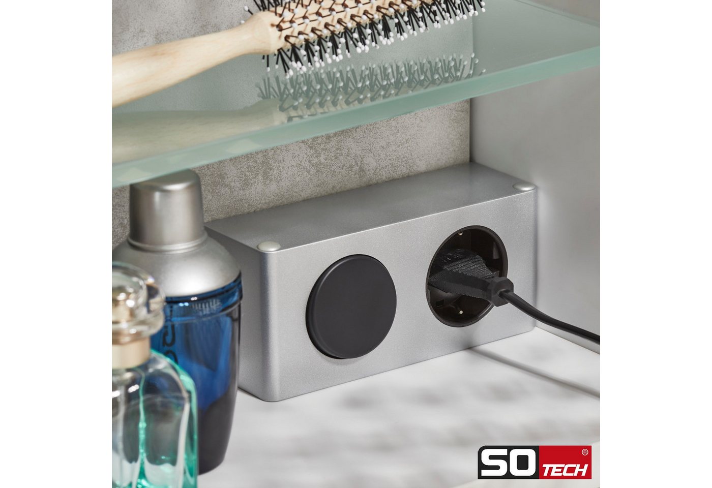 Thumbnail - SO-TECH® Steckdose Powerbox für Spiegelschränke silbergrau inkl. Lichtschalter, 1-St., Stromversorgung für 12 V LED-Bele...