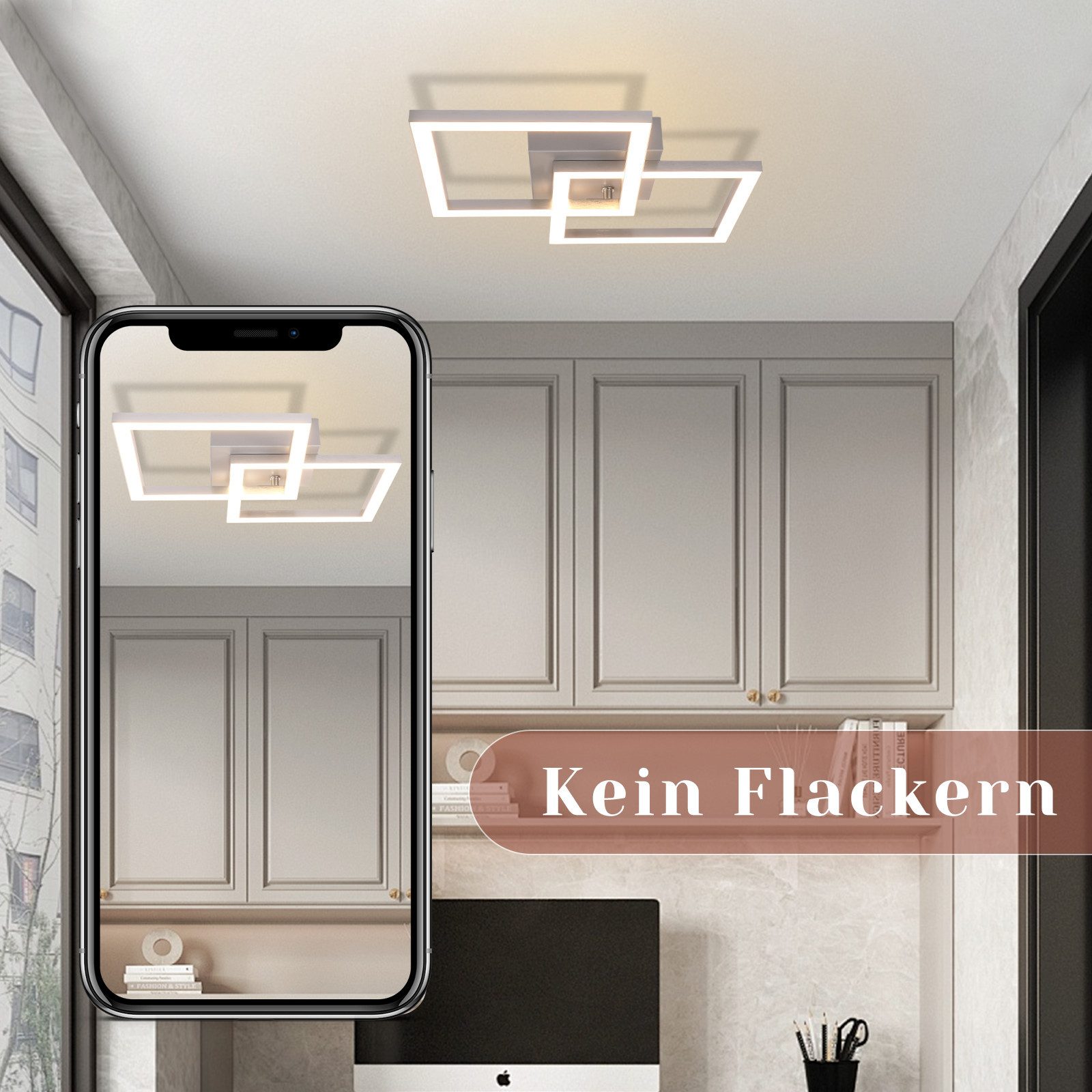 ZMH LED Deckenleuchte Modern 24W für Wohnzimmer Esszimmer Deckenlampe für Küche und Flur, LED fest integriert, Warmweiß, gekreuzte Rahmen, ein Element schwenkba – Bild 5 von 5