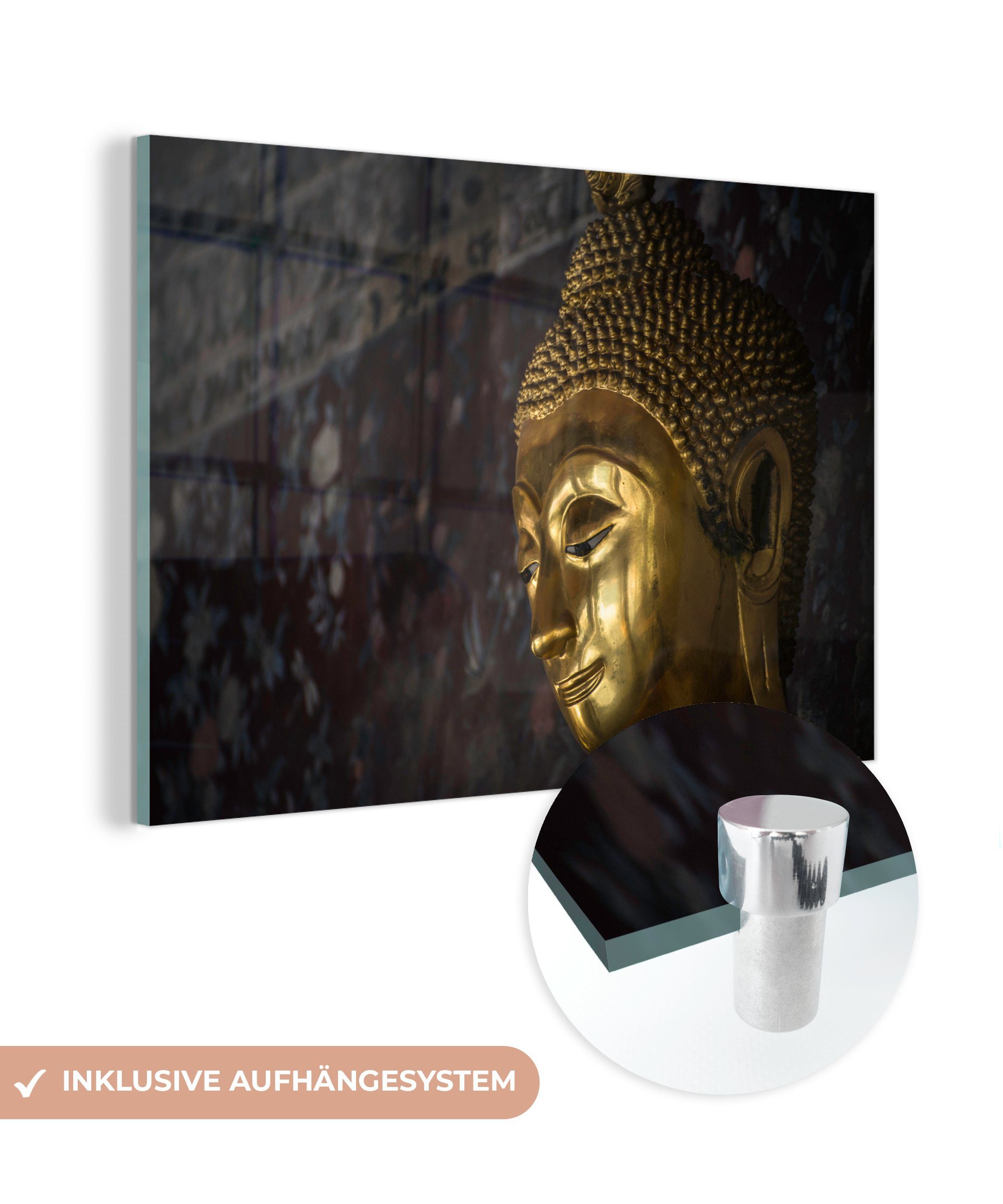 MuchoWow Acrylglasbild Goldene Buddha-Statue Thailand, (1 St), Acrylglasbilder Wohnzimmer & Schlafzimmer