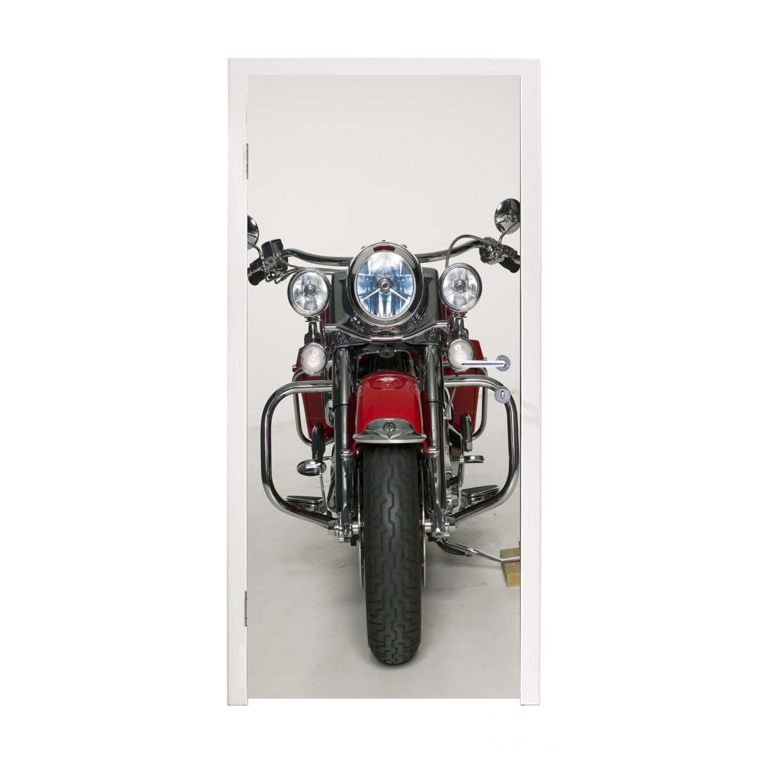 Hintergrund, cm Rotes 75x205 Matt, MuchoWow St), bedruckt, auf für Tür, (1 weißem Türaufkleber, Motorrad Türtapete Fototapete