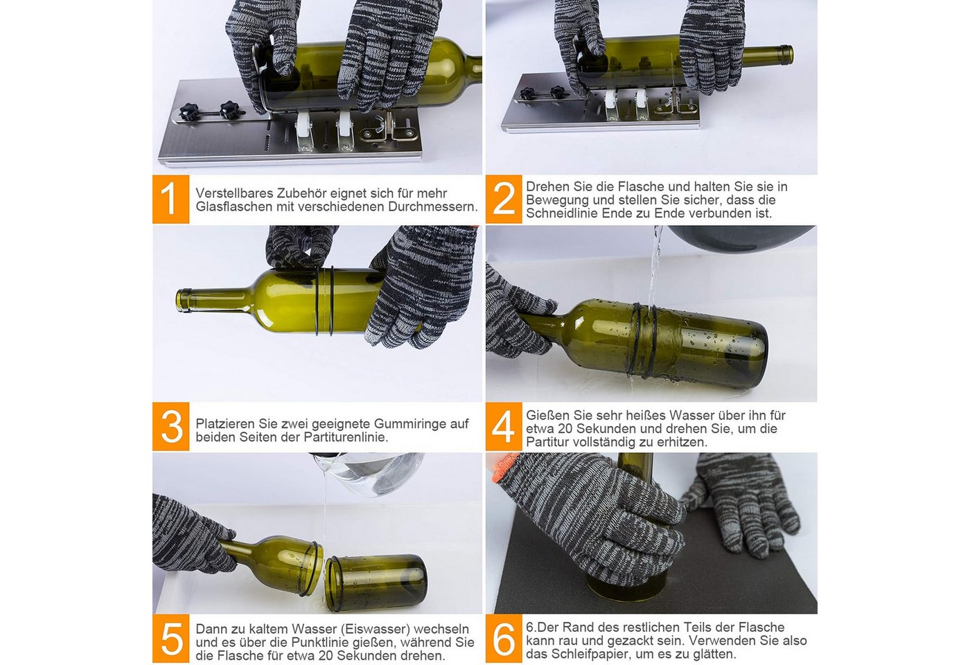 Thumbnail - OSTWOLKE Bohrersatz Glasschneider für Flaschen Edelstahl DIY Flaschenschneider, (1-tlg), 5 Verstellbare Räder für Wein, ...
