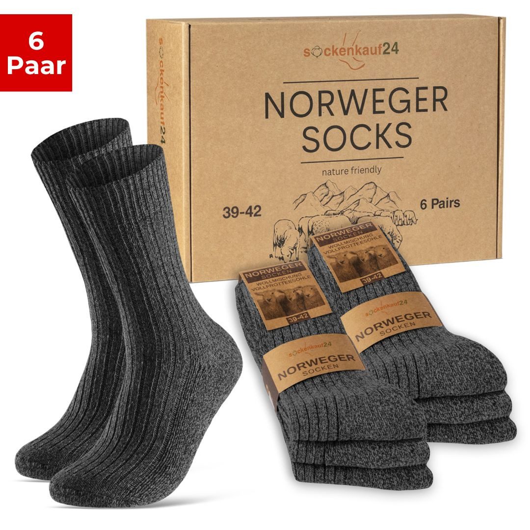 sockenkauf24 Norwegersocken 6 Paar Damen & Herren Шкарпетки mit wärmender Wolle Exclusive Зимові шкарпетки Schwarz Grau Anthrazit - 70301