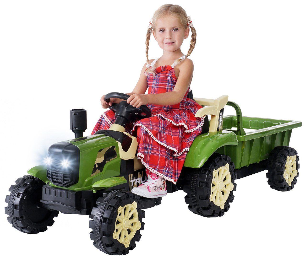 Traktor Anhänger Kindertraktor Kinderelektroauto Elektromotorrad Elektro Grün 