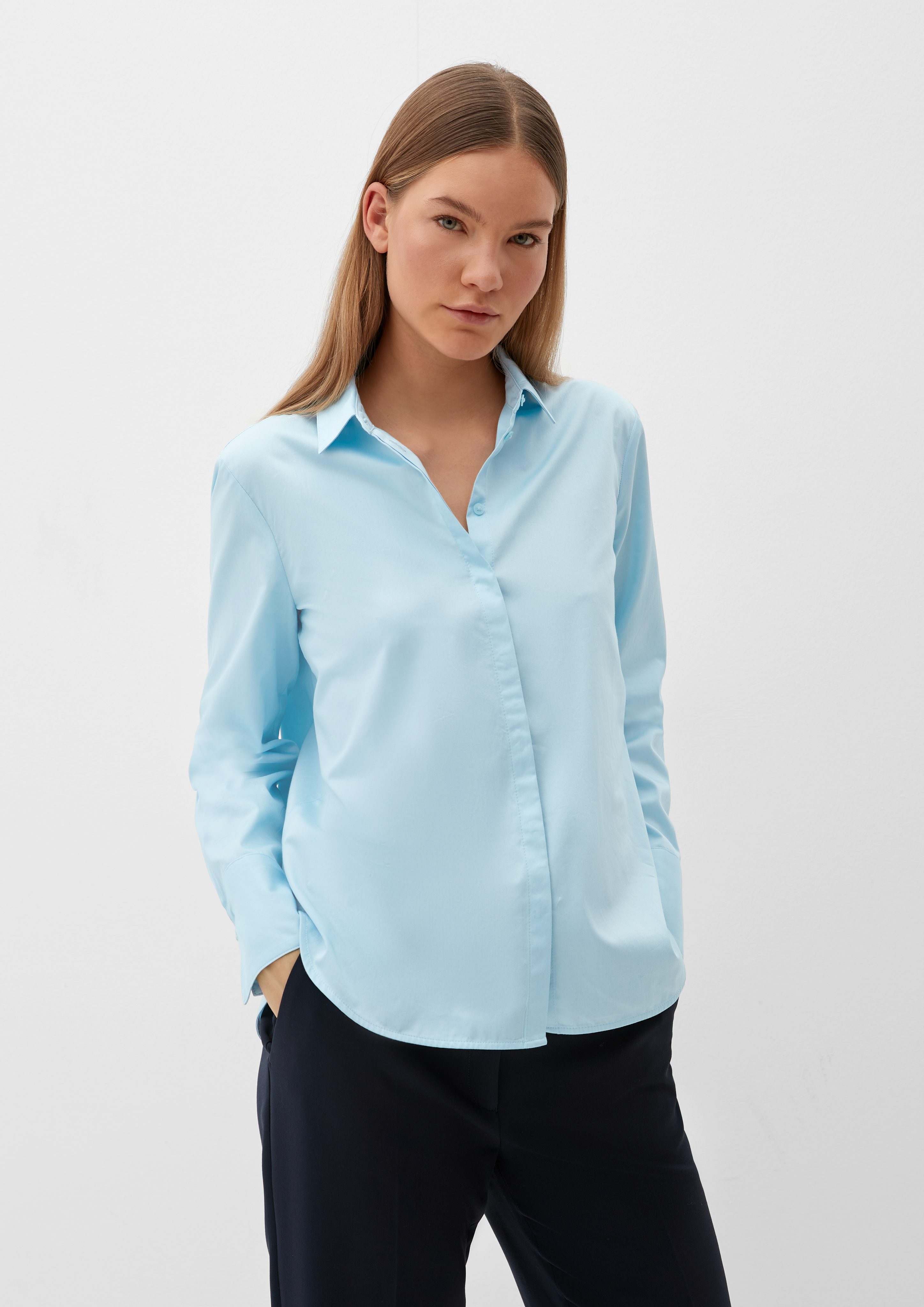 Langarmbluse Bluse mit verdeckter Knopfleiste