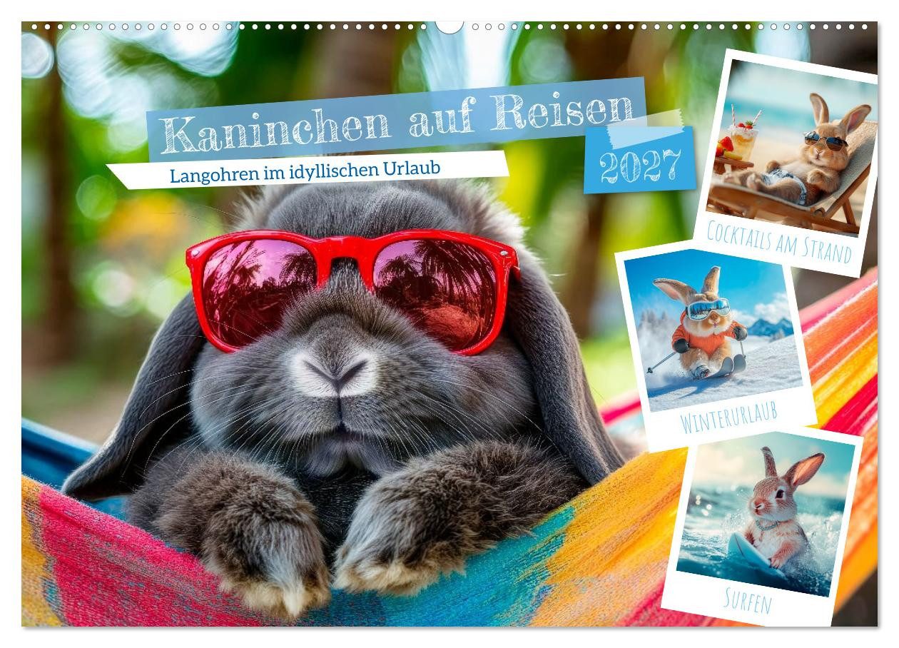 CALVENDO Wandkalender Kaninchen auf Reisen (Wandkalender 2027 DIN A2 quer), CALVENDO Monatsk