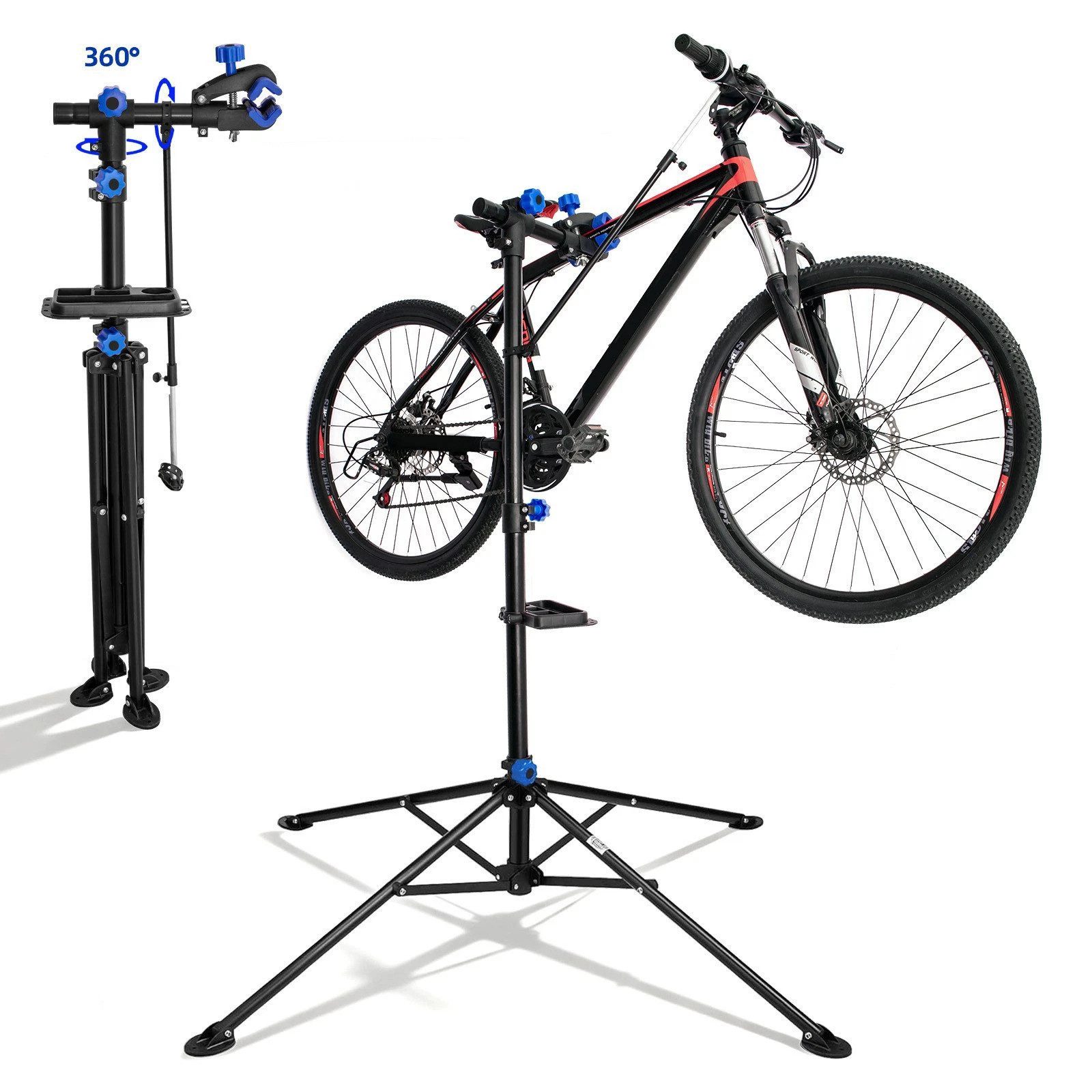 SunJas Fahrrad-Montageständer Fahrradmontageständer 360° drehbar höhenverstellbar Reparaturständer (mit Werkzeugschale und Magnetfach, …