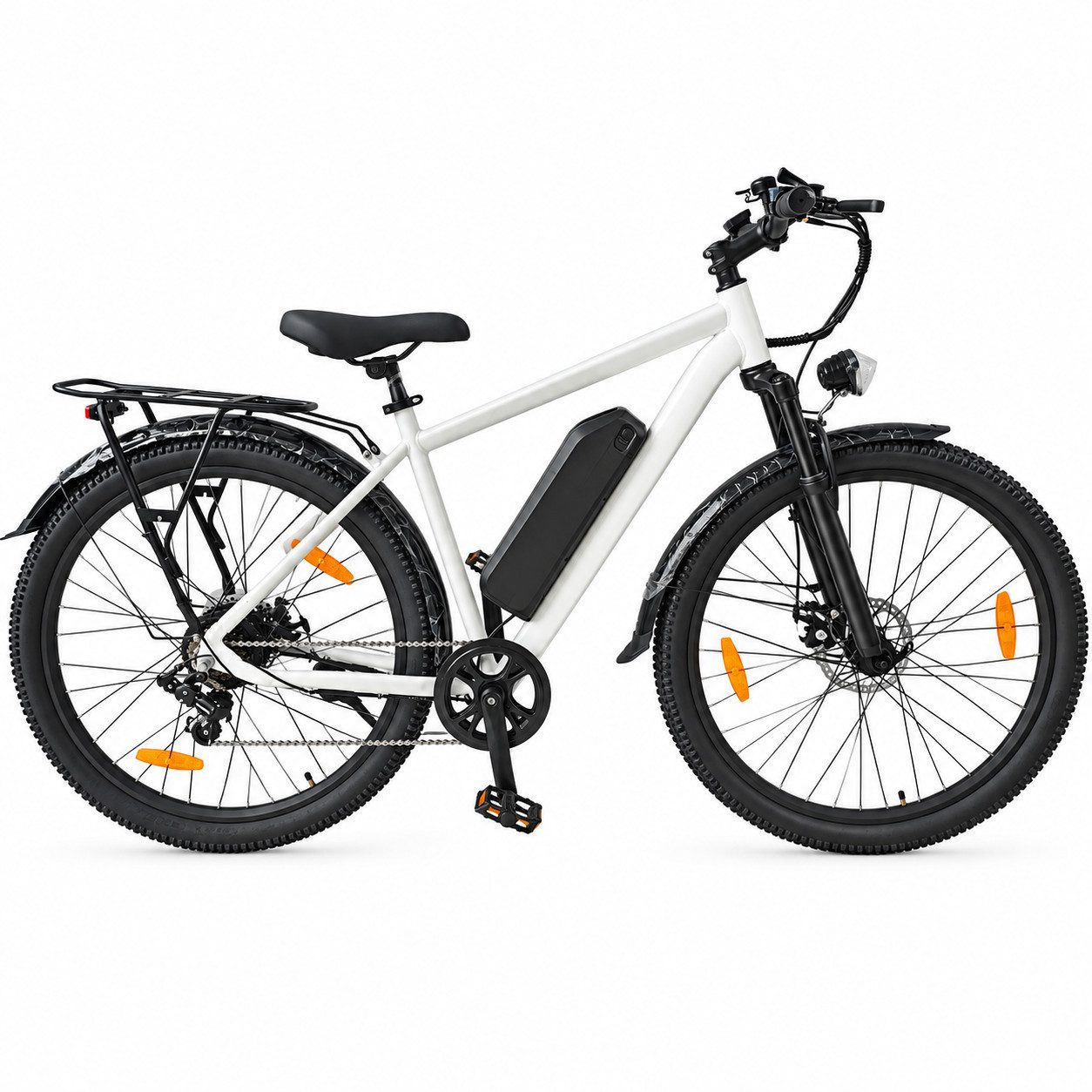 ELEKWHEELS E-Bike Trekkingrad 26" 36V 10,4Ah Akku bis 40km, 250W Heckmotor, Shimano 7-Gang, 7 Gang Shimano Tourney Schaltwerk, Kettenschaltung, Heckmotor, 374 Wh, Federgabel mit Lockout, Rücklicht mit Bremslichtfunktion