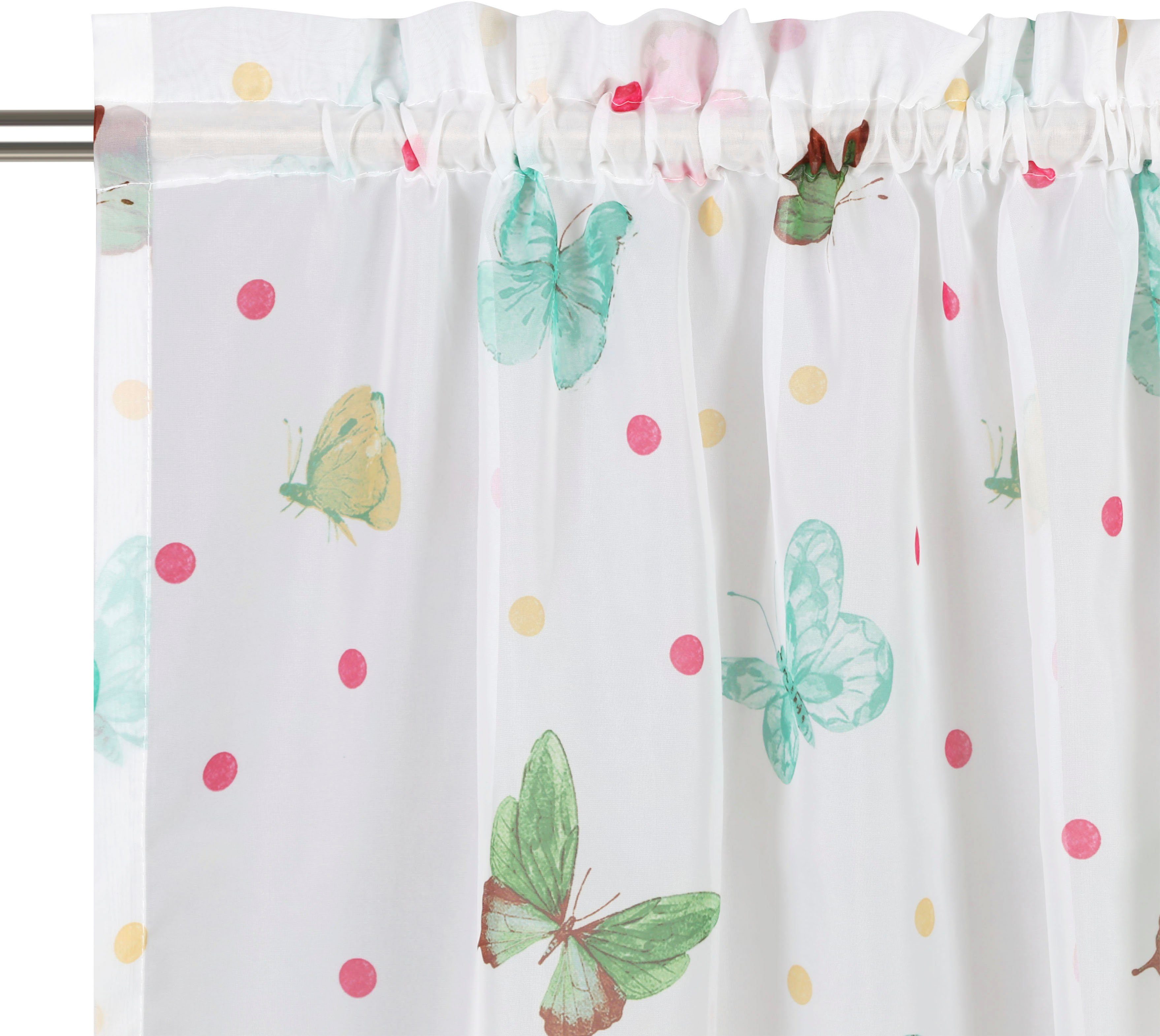 Gardine Schmetterling, Lüttenhütt, Stangendurchzug transparent, verschiedene Größen St), (1 gewebt, grün Kindergardine, transparent