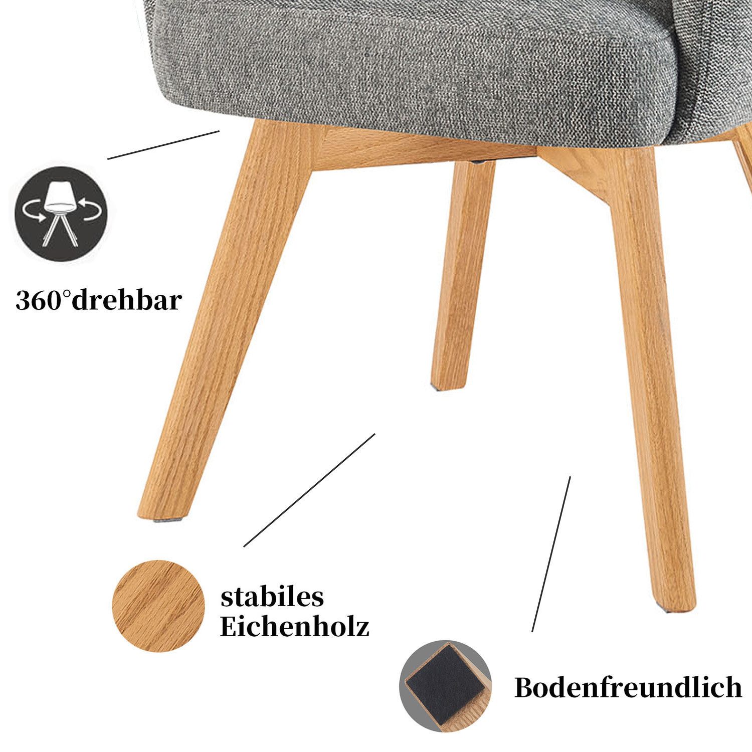 DUBI Möbel Polsterstuhl Mika-Juna (1 St), Federkern, Eiche geölt, 360° drehbar im 2er-Set