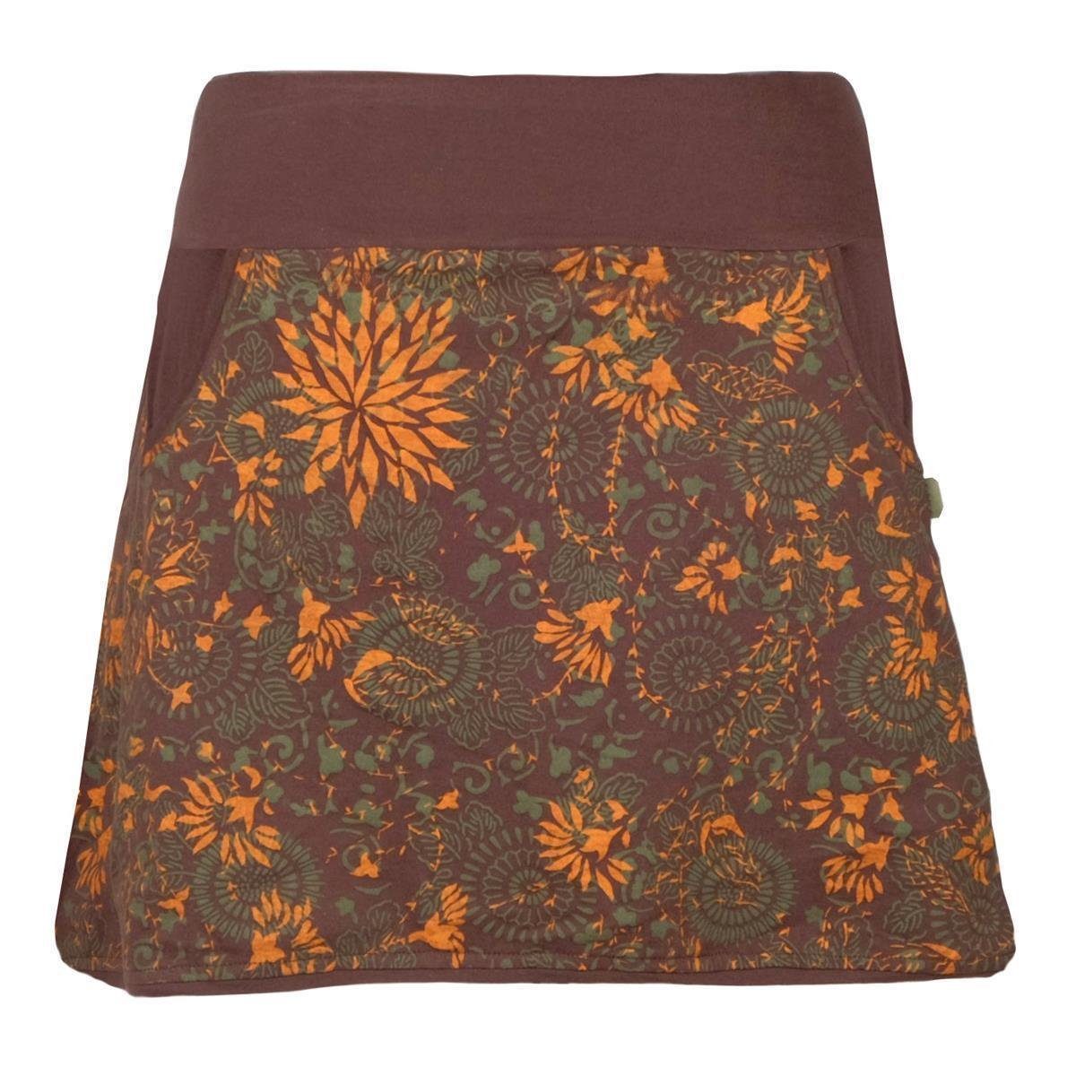 Vishes Jerseyrock Baumwoll-Rock, 70er 80er Jahre Retro Mandala Blumen Muster bedruckt Goa, Hippie Style braun