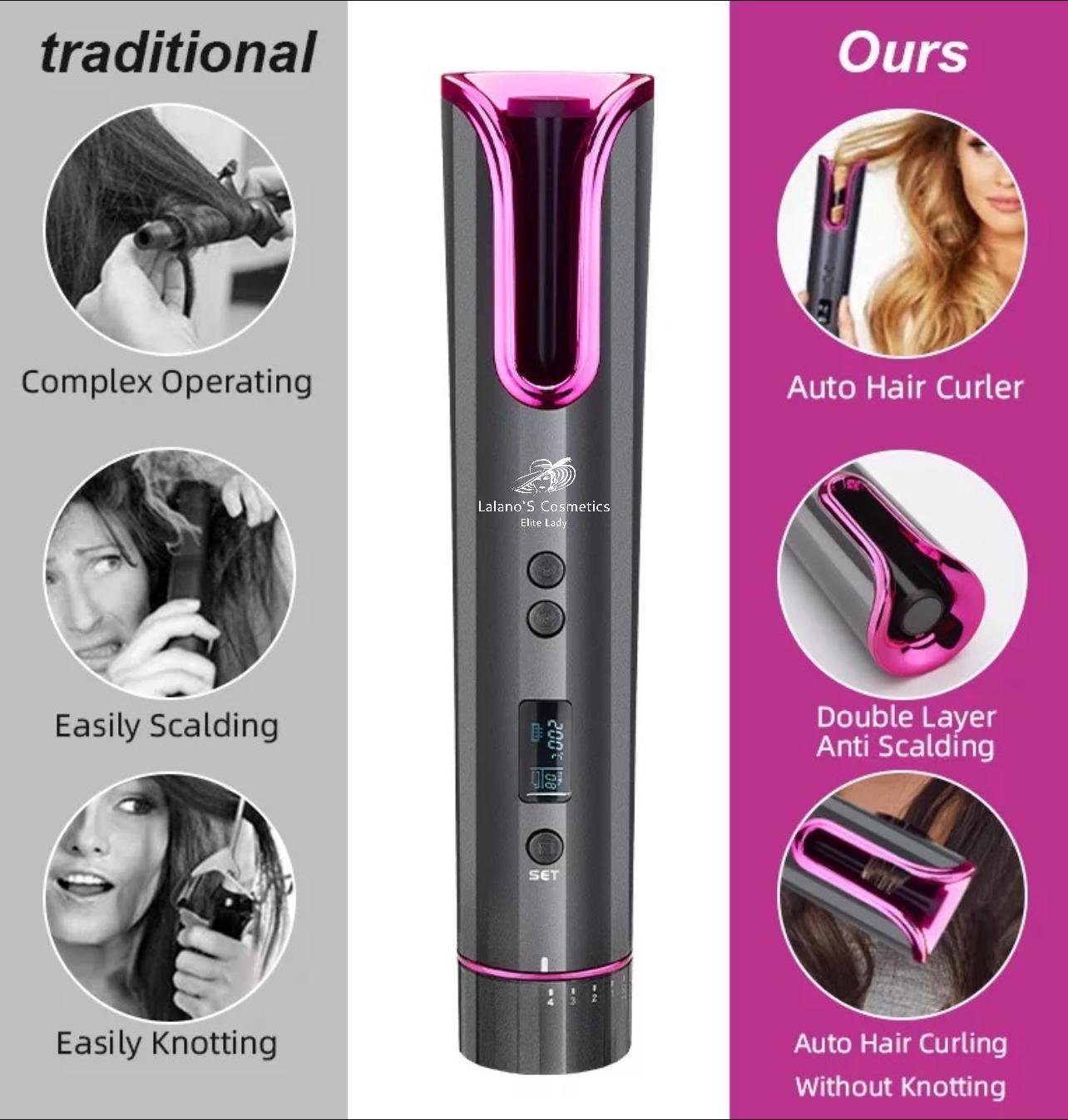 Lalano`S Cosmetics Lockenstab automatischer, kabelloser Smart Hair Curler (Lockendreher), Keramik Beschichtung mit doppelter Hitzeisolierung