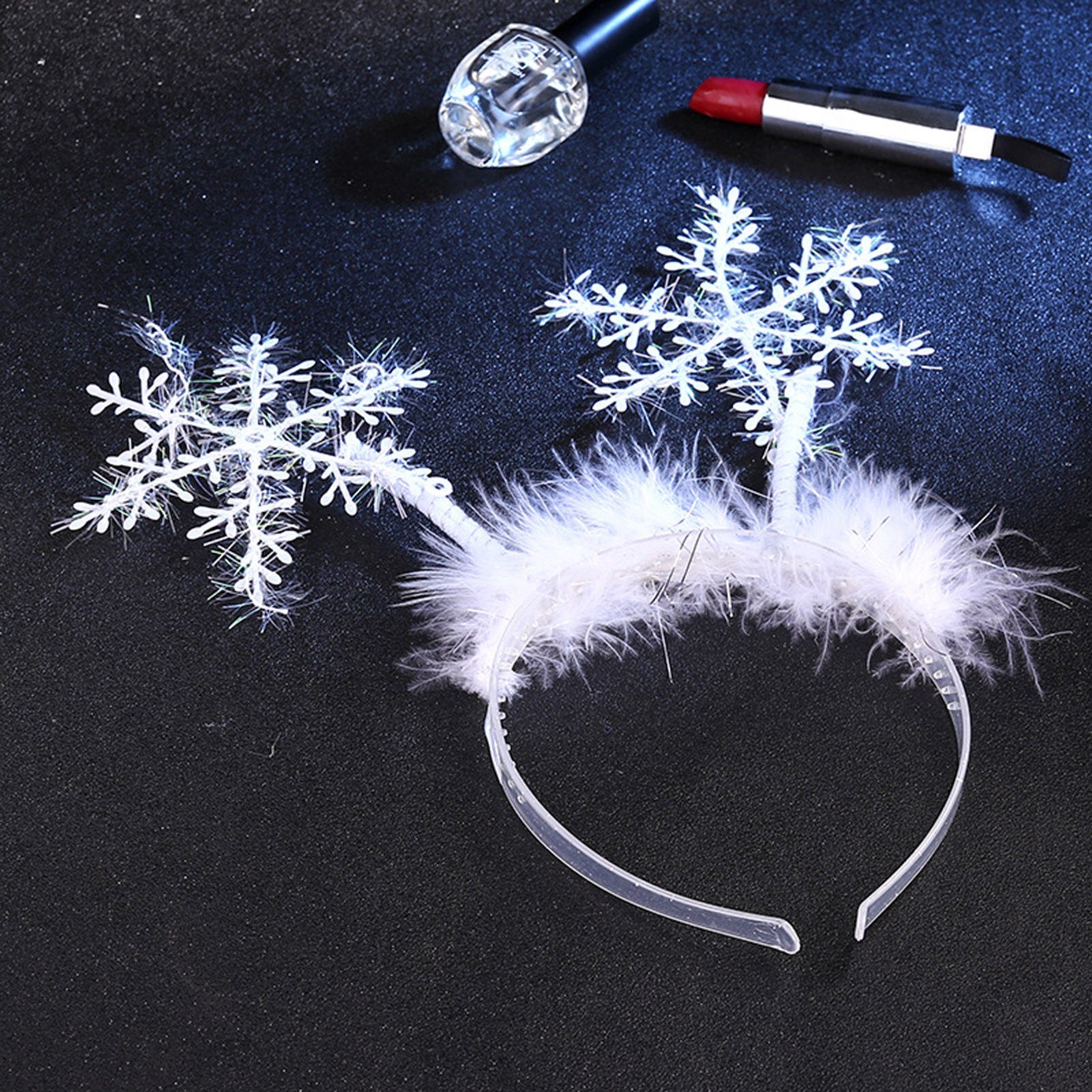 Rutaqian Weihnachten Plüsch-Weihnachtsstirnband Kopfbedeckung Niedliche Schneeflocken-Mädchen-Weihnachtskopfschmuck, Haarband Schneeflocke Party-Requisiten Haarband,