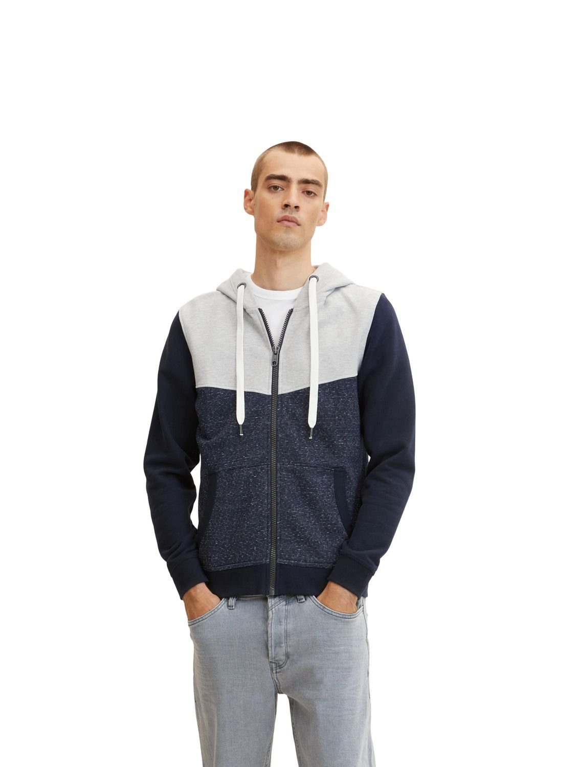 TOM Baumwollmix Hoodie TAILOR aus COLORBLOCK navy offwhite stripe inject