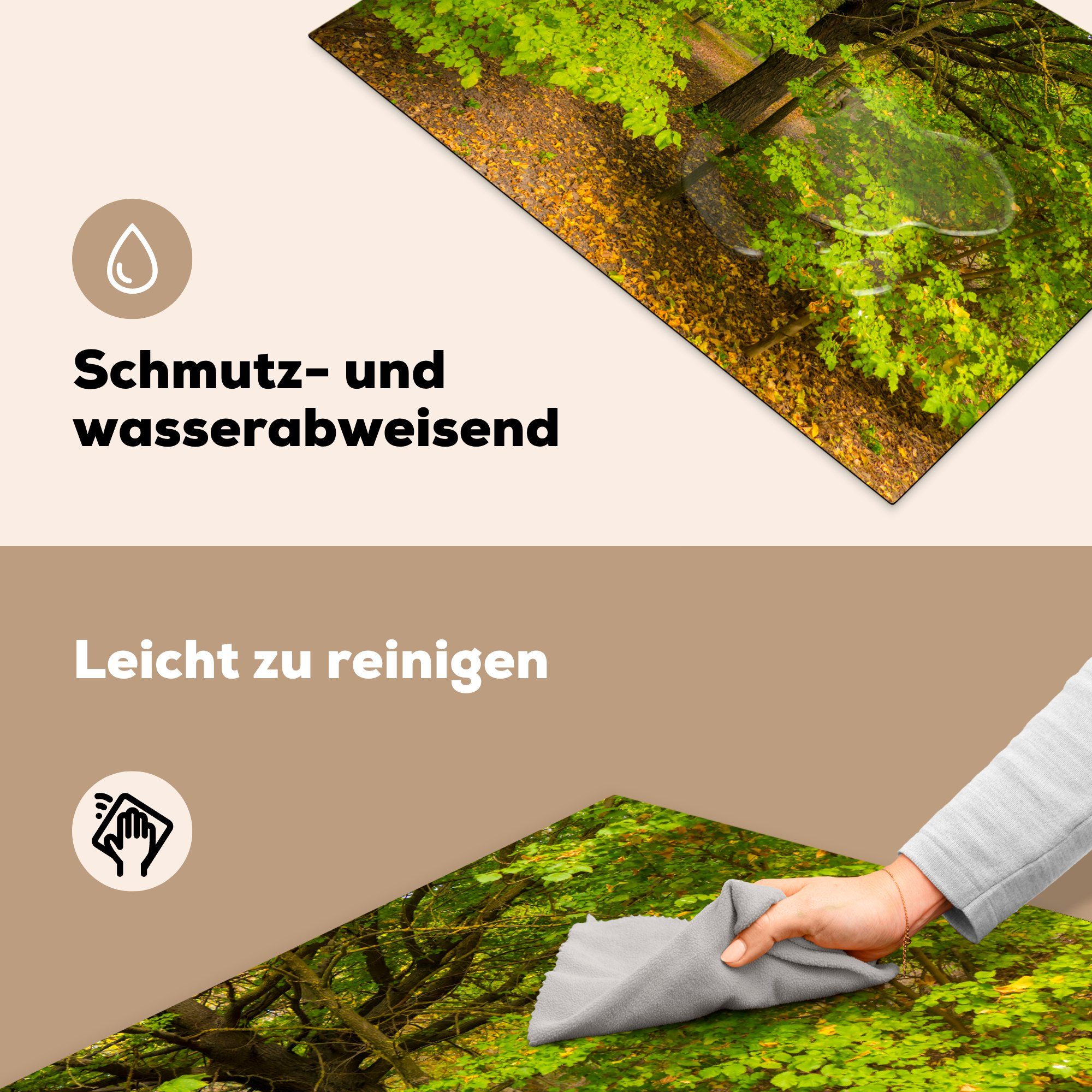 MuchoWow Herdblende-/Abdeckplatte Ulmenwald im Vinyl, Ceranfeldabdeckung Herbst, 81x52 tlg), die (1 für Induktionskochfeld cm, Schutz küche