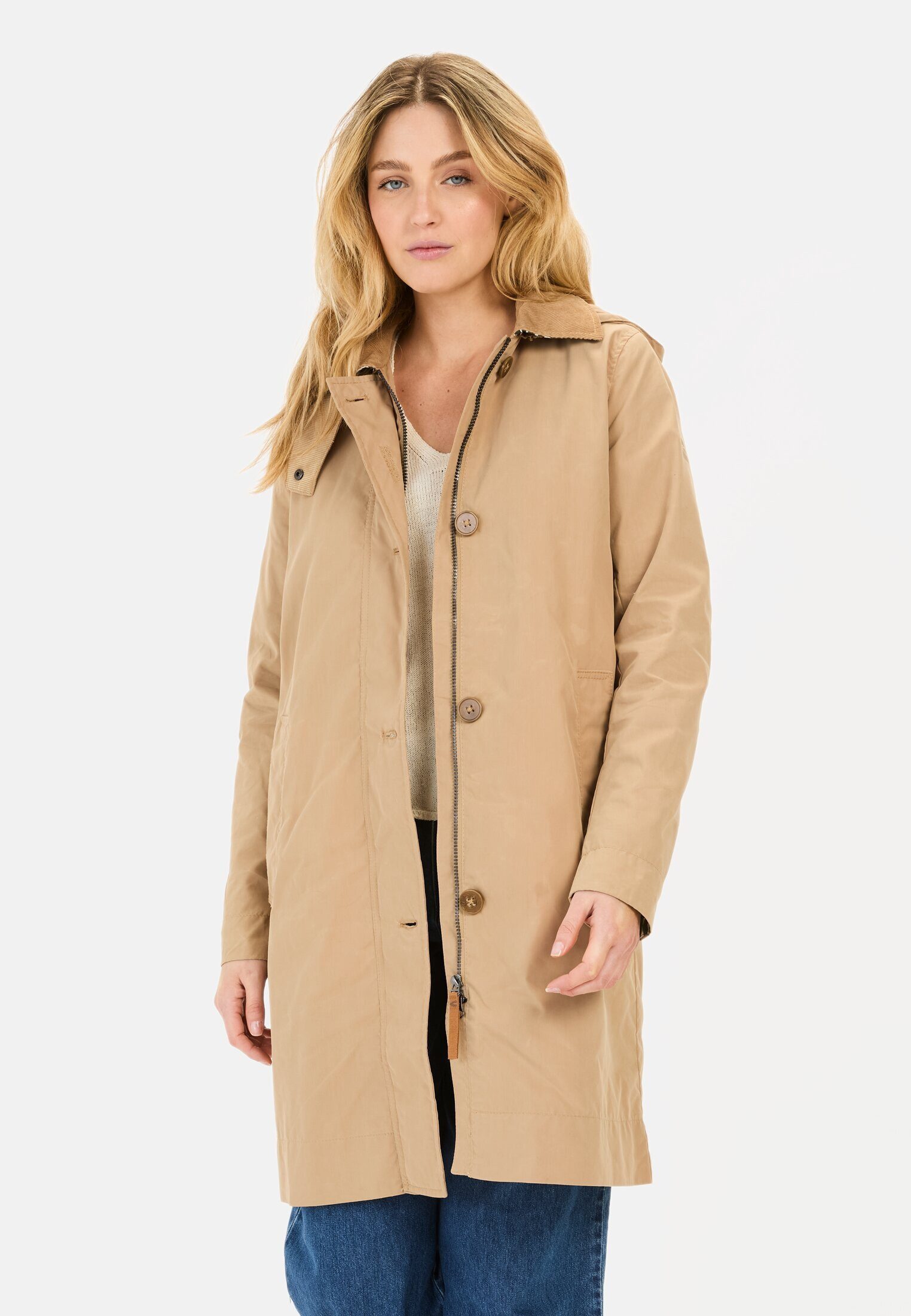 camel active Trenchcoat aus gewachster Baumwolle Langarm Kapuze (1-tlg) günstig online kaufen