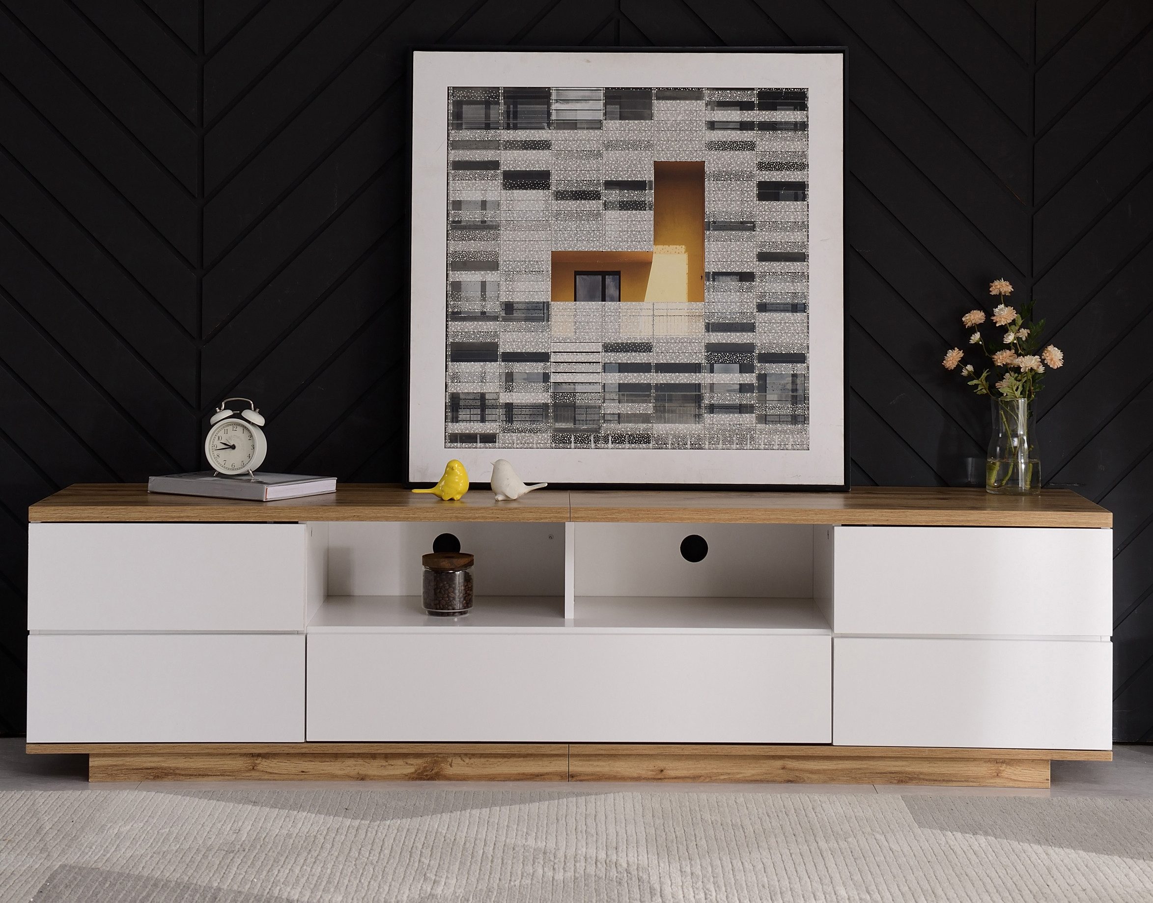 KLAM HOME Lowboard moderner TV-Schrank in weißer Ausführung (für Wohnzimmer Schlafzimmer), TV-Board Fernsehschrank Kommode für Fernseher 180 x 38 x 46