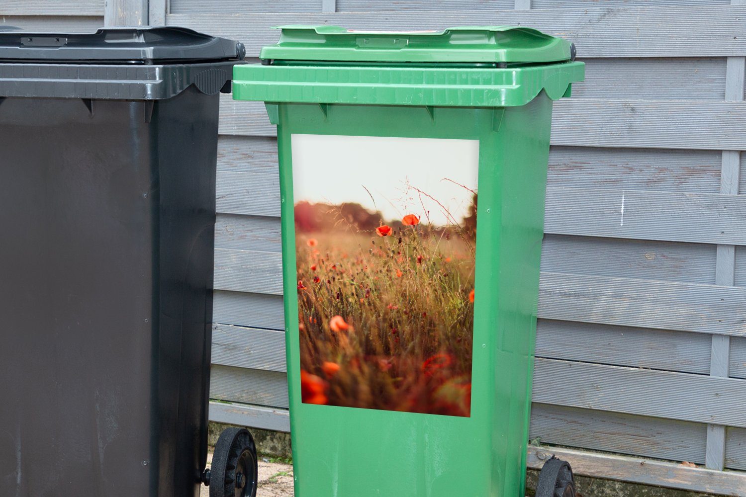 Mülltonne, Sticker, MuchoWow - Mülleimer-aufkleber, Blumen Sonnenuntergang Rot St), (1 Abfalbehälter - Wandsticker Container,