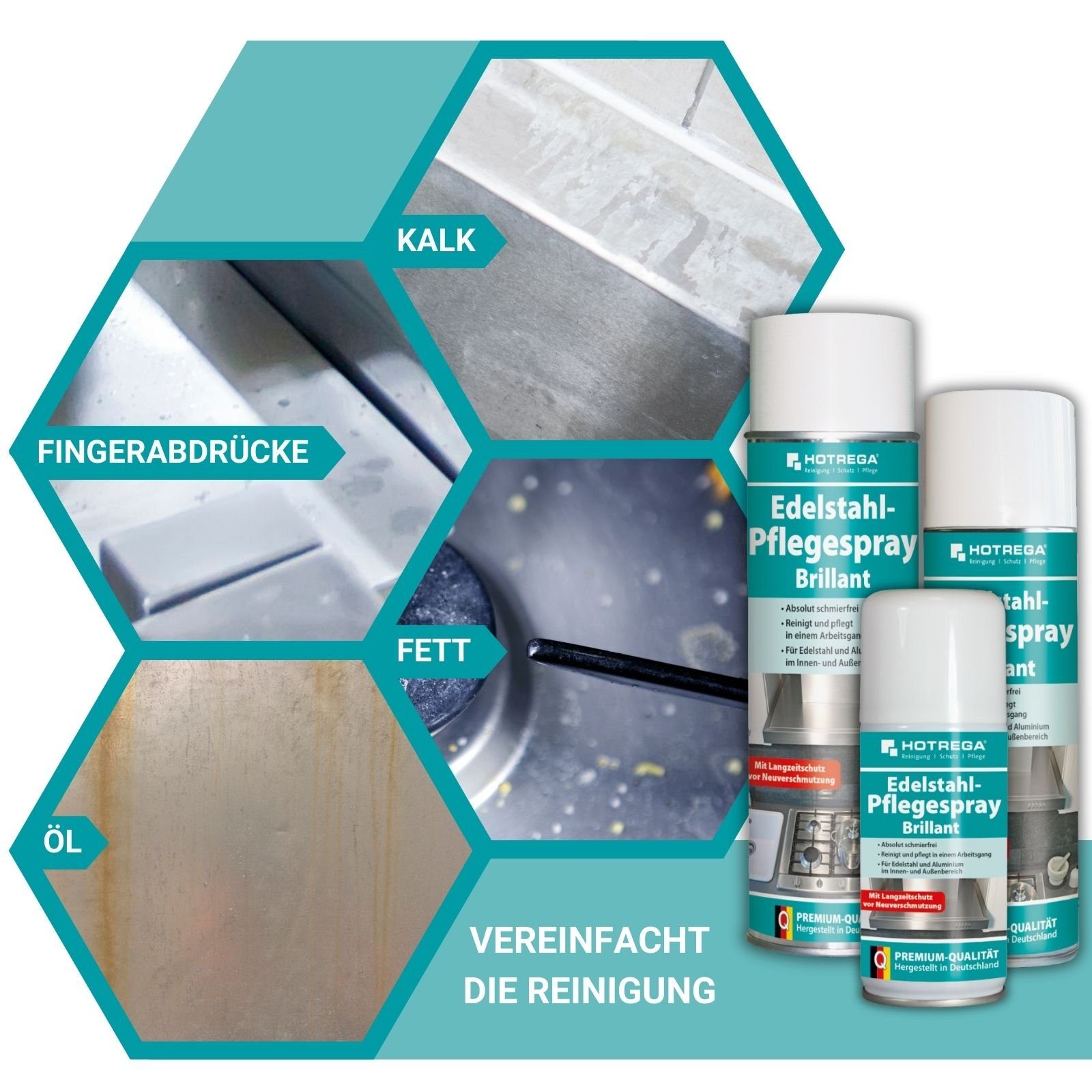 HOTREGA® Edelstahl Pflegespray Edelstahlreiniger Aluminiumreiniger Edelstahlreiniger (Schlierenfreie Reinigung & Pflege Vermindert Fingerabdrücke, Für Küche, Haushalt & Geräte)