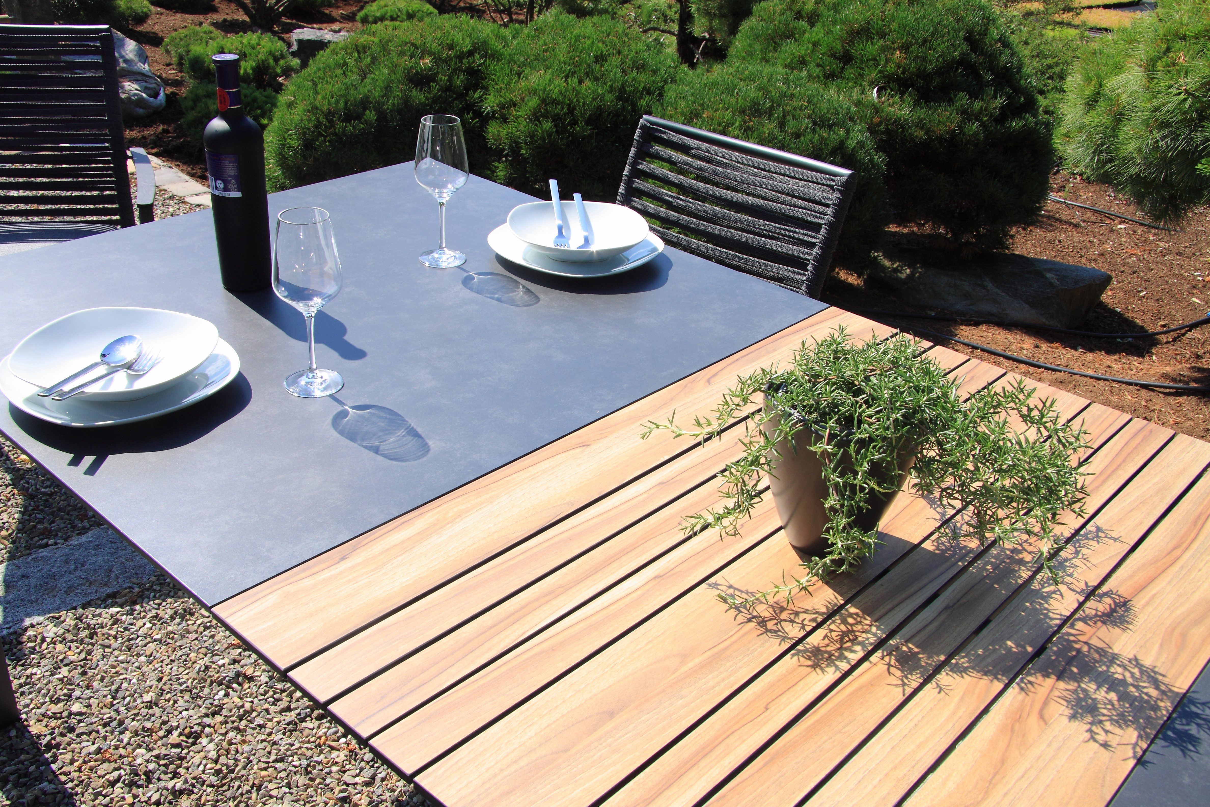 acamp Garten-Essgruppe 7-teiliges Stapelstuhl Set New Jersey inkl. erweiterbaren Tisch, (Gartenmöbel Set), stapelbar, Sitzgruppe, Lounge-Set, Gartentisch 180x66x100 cm