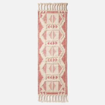 Wollteppich Handgewebter Kelim Läufer Satara – 66 x 200 cm, rosa gemustert, Homescapes, Höhe: 20 mm