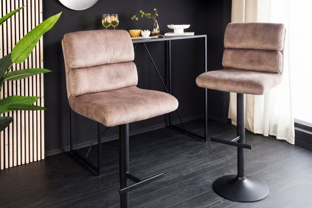 riess-ambiente Barhocker COMFORT champagner beige/schwarz - Samt, Metall, höhenverstellbar (Einzelartikel, 1 St), Drehbarer Stuhl mit Lehne - ideal für Wohn- und Esszimmer oder Küche
