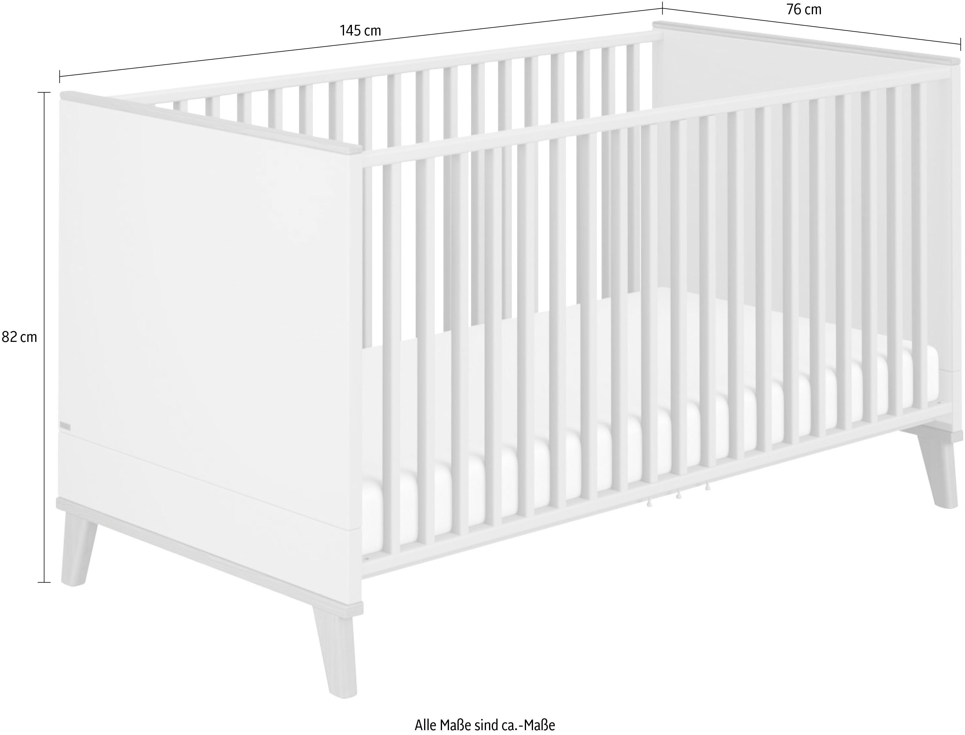 PAIDI Babybett FIENE 70x140cm in Grau, umbaubares Kinderbett mit Massivholz, Gitterbett 4-fach höhenverstellbar, entnehmbare Sprossen, Juniorbett