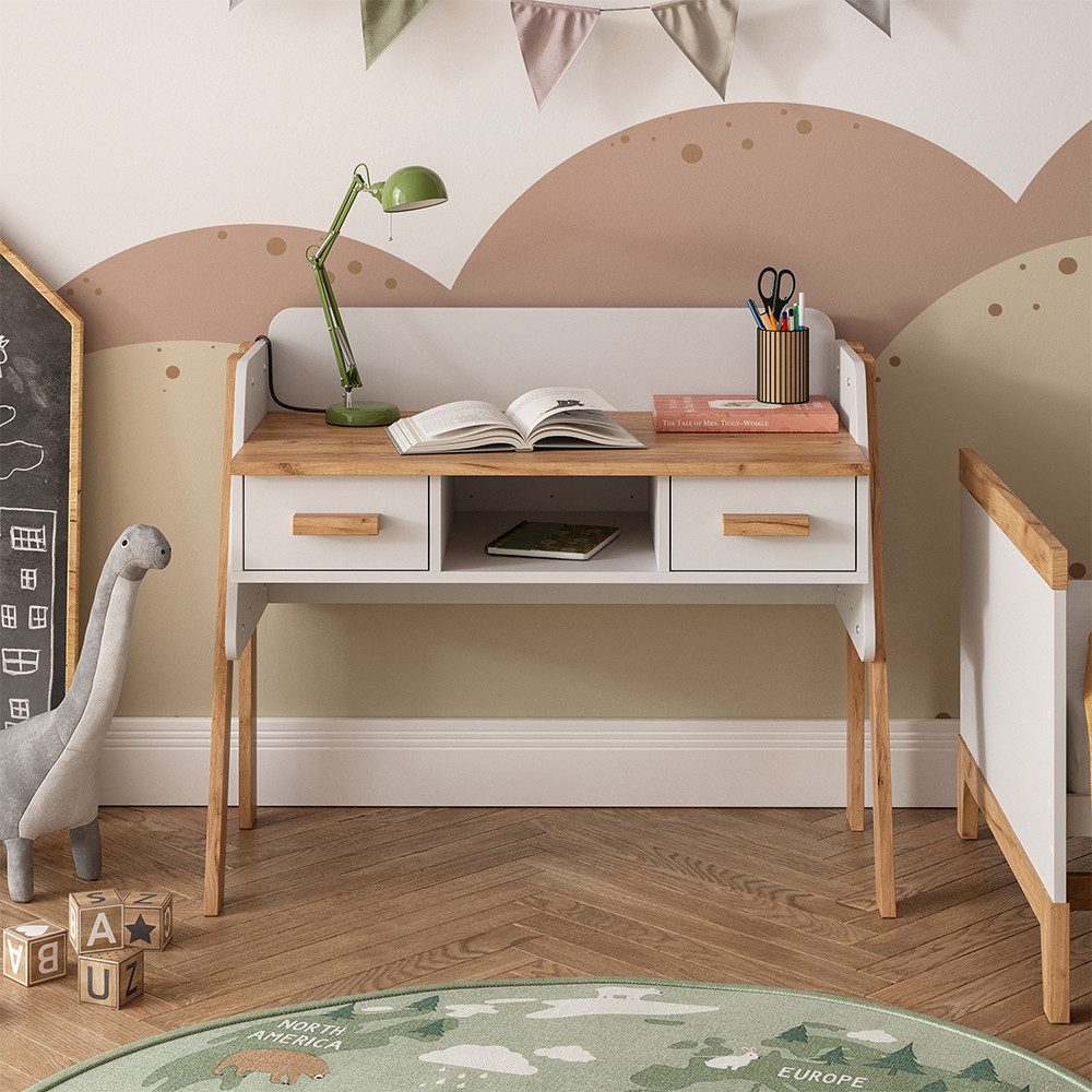 VitaliSpa® Schreibtisch Malia, Weiß/Artisan/Artisan, 97 x 51 cm mit 2 Schubladen (1-St)